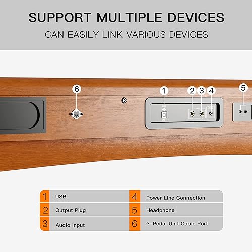 Miniatura 5 de HEXANT Piano de teclado digital de 88 teclas, martillo eléctrico de madera, piano de teclado de tamaño completo, con 3 pedales, conexión MIDI,