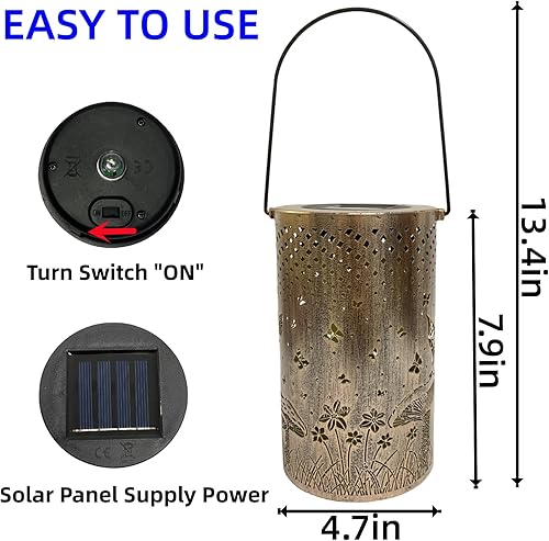 Miniatura 3 de Farol solar de mariposa para colgar al aire libre de hadas con energía solar, faroles de metal impermeables decorativos para mesa de patio, jardín,