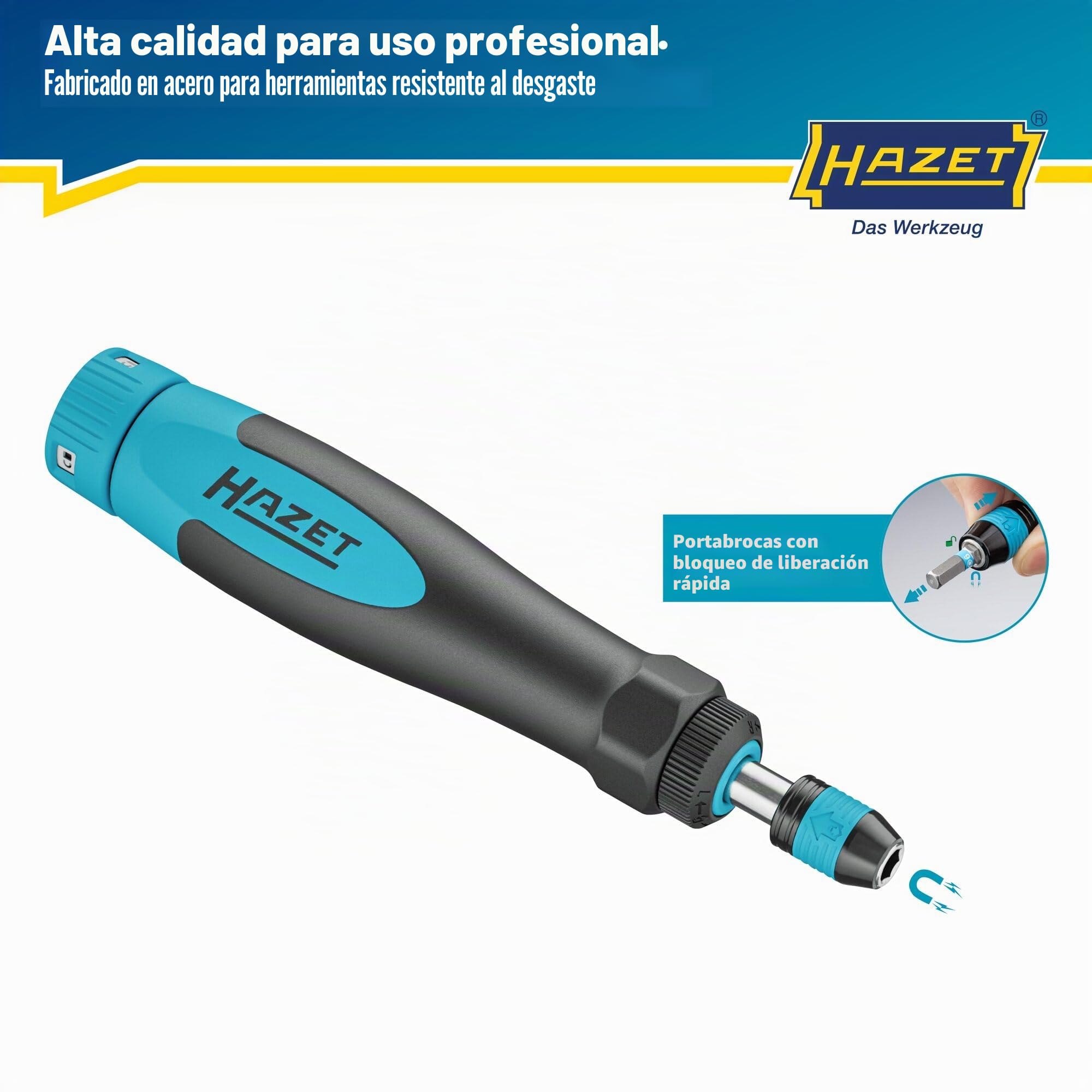 Hazet Destornillador dinamométrico 6004CT-3, 1/4" con mango estándar, 0,02-0,3 Nm, 6% de precisión, 196 mm de longitud, conmutable derecha/izquierda, mecanismo de rueda libre