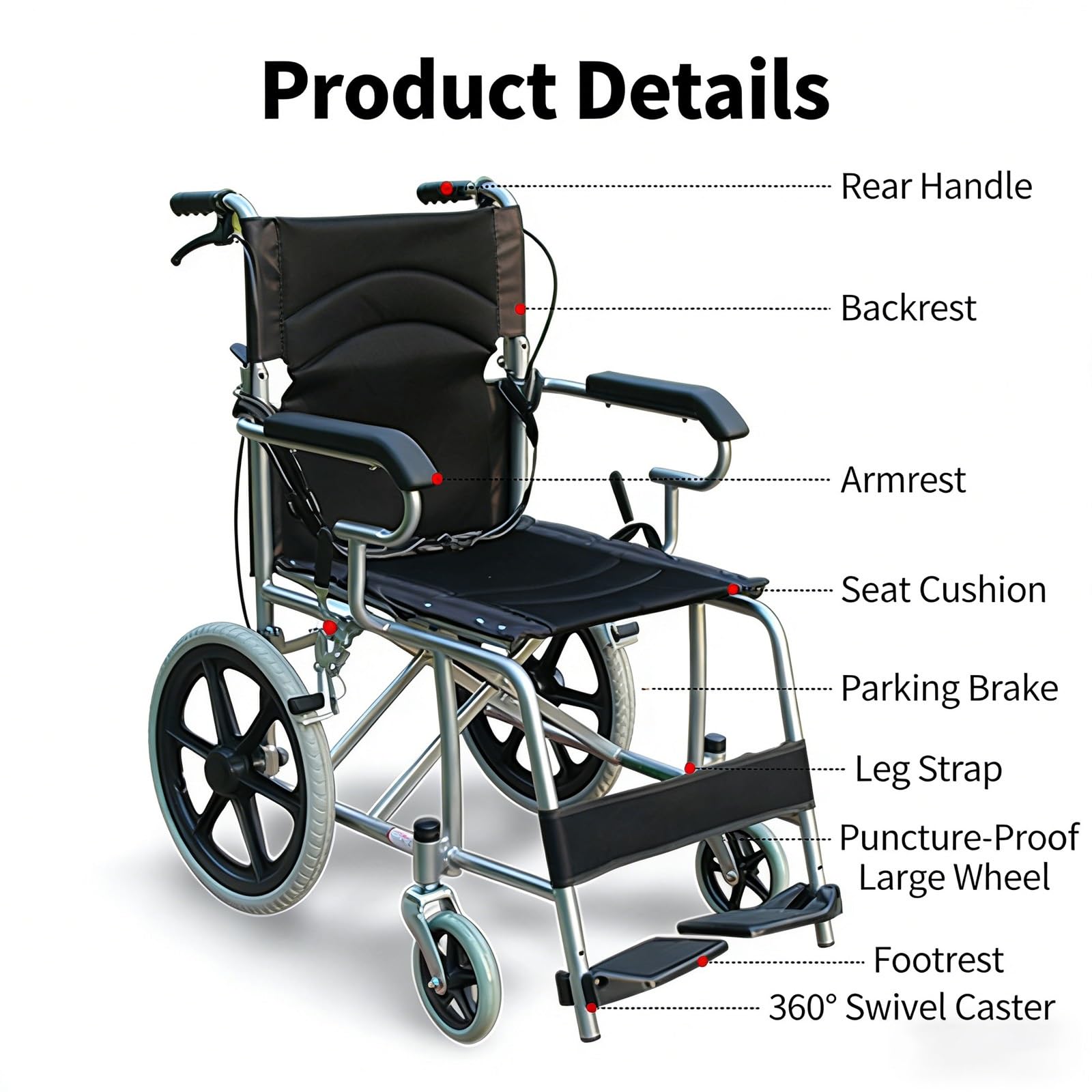 Silla De Ruedas Plegable Ultraligera Para Adultos| 12 Kg, Carga Máxima 100 Kg, Válida Para Vuelos Y Equipaje De Mano, Plegable Con Una Sola Mano, Apoyapiés Extraíbles Y Bolsillo Trasero