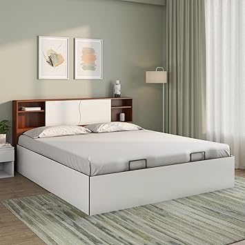 Nilkamal Malcom Prime with 3/4 Hydraulic Storage | Headboard Storage | 1 Year Warranty Engineered Wood King Hydraulic Bed (Finish Color - White, Delivery Condition - Knock Down)