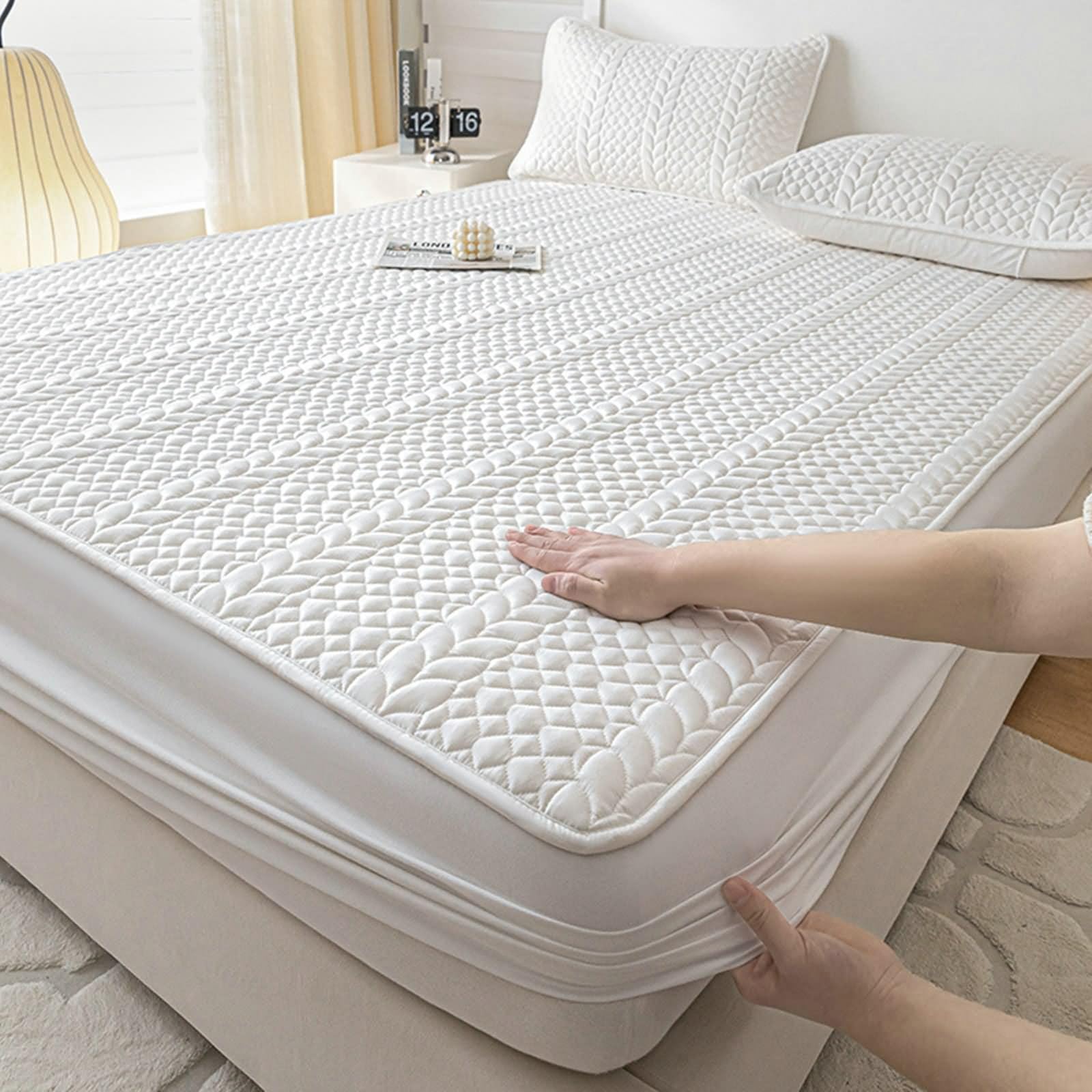 Spannbetttuch 120x200 Weiß, Bed Sheets Travel Einfarbig mit Weizenmuster Gewaschene Baumwolle