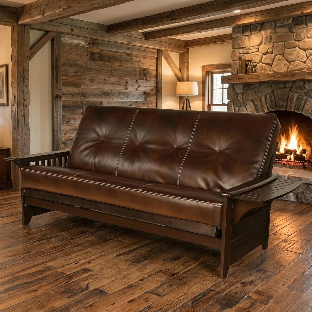 Starlight Canyon Home Brown Futons with Polyester Leather Cotton Fabric, Sturdy Frame for Living Room, Lounge, Multi-Functional, Modern Style