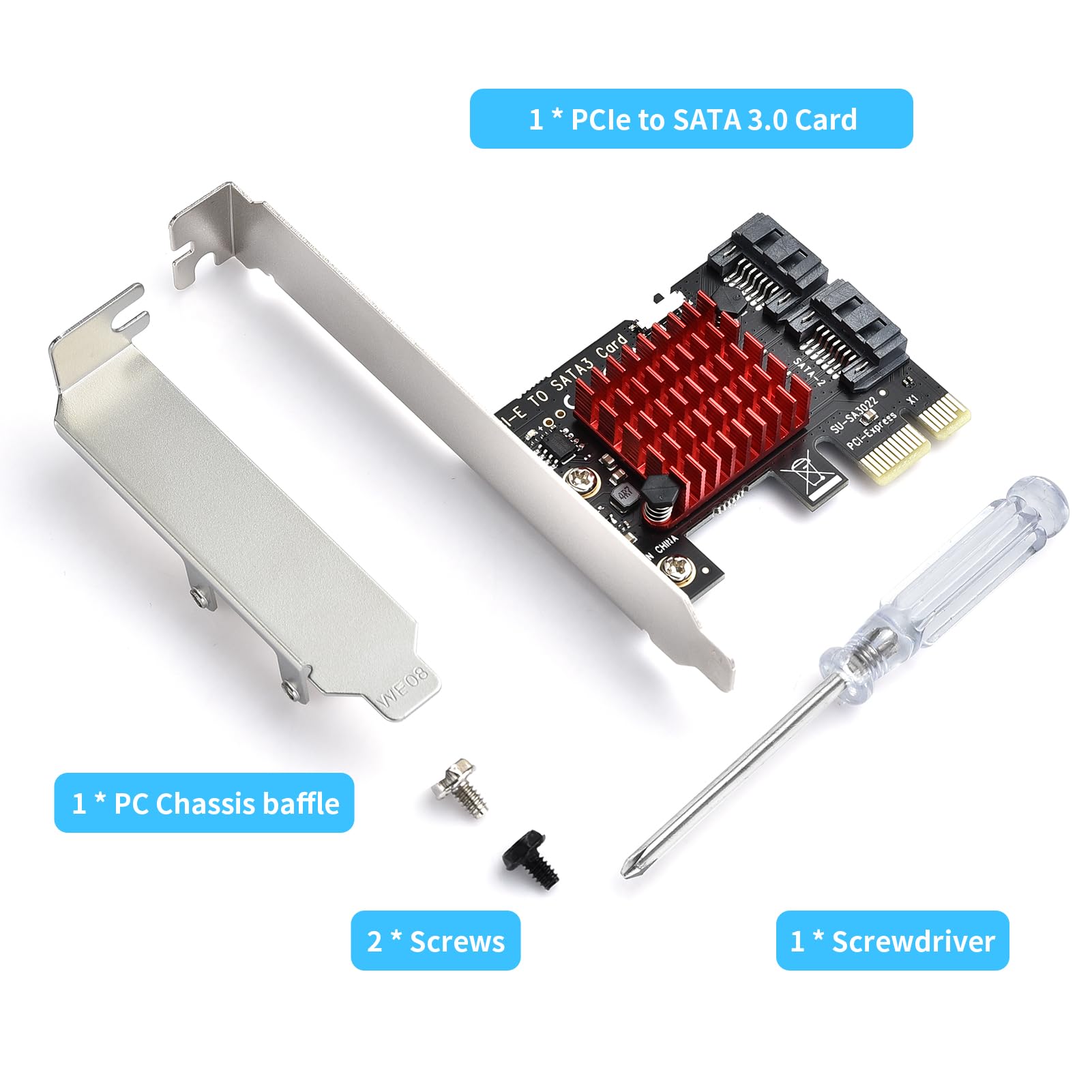ELUTENG Karta PCIe SATA 2 porty, 6Gbps PCIe do SATA Adapter Karta kontrolera SATA 3.0 Karta rozszerzenia PCI Express X1 z mocowaniem Low Profile dla komputera stacjonarnego, obsługująca SSD HDD