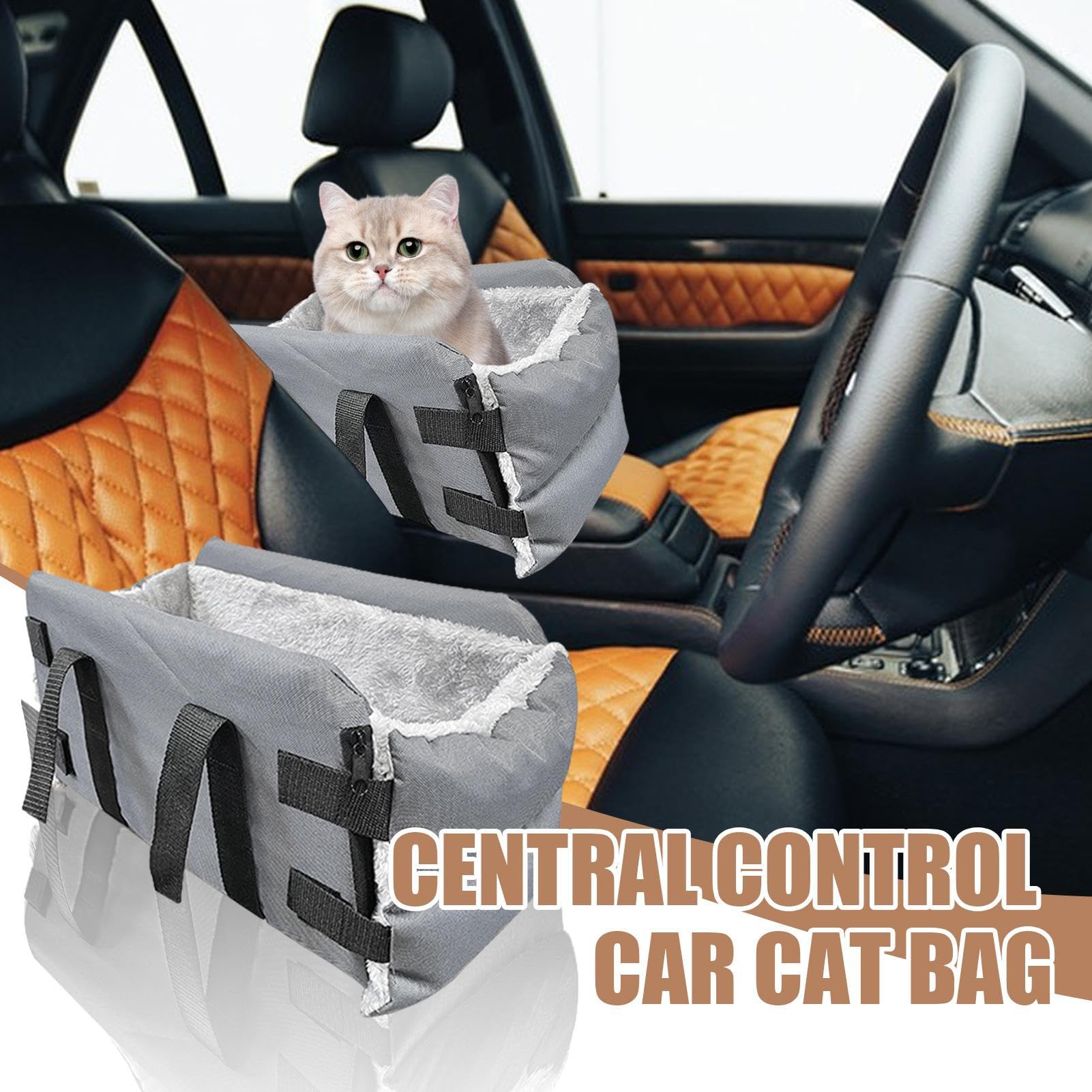 Asiento para el automóvil para perros para la consola - asiento de | refuerzo central con arnés de seguridad, felpa de felpa | Cama de mascotas de consola portátil para perros o pequeños, automó
