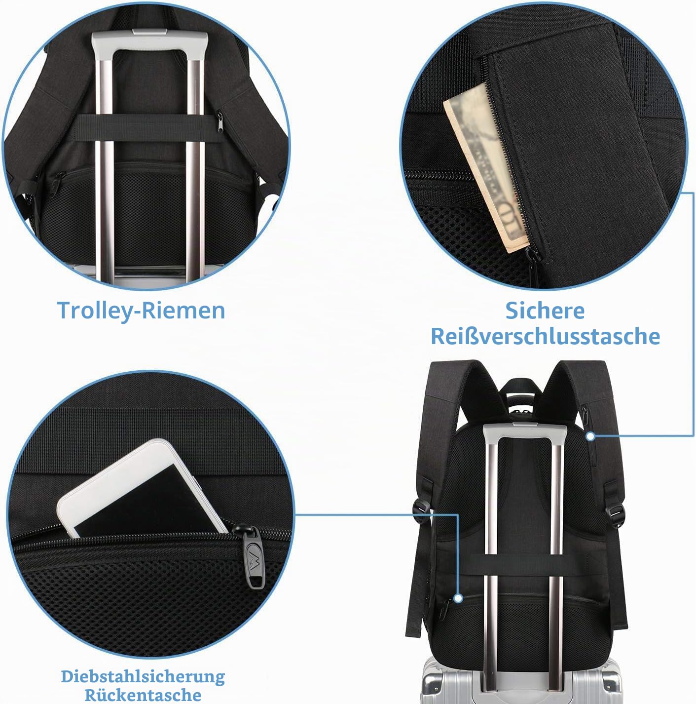 MATEIN Rucksack Herren, Groß Erweiterbarer Laptop Rucksack 15,6 Zoll mit USB Ladeanschluss, Business Reise Backpack Damen, Wasserdicht Anti Diebstahl Rucksäcke Arbeit Schulrucksack Tasche, Schwarz