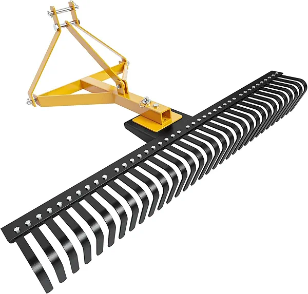 GarveeLife 60 in Tractor Rake, Landscape Rock Rake, 3-Point Lawn Dethatcher Attachments, Fits Category 1 Hookup, Tow-Behind Garden Tool, Landscaper, and Grass Comb