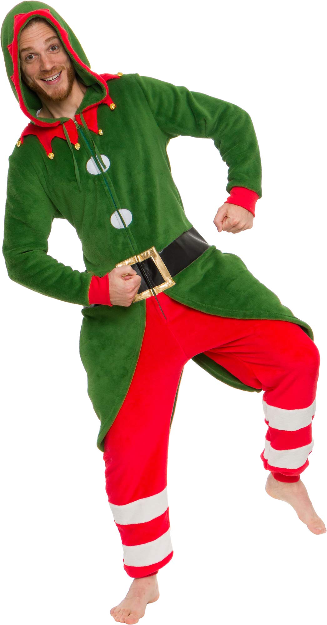 Funziez! Christmas Adult Onesie - Elf Costume - Holiday One Piece Cosplay Suit