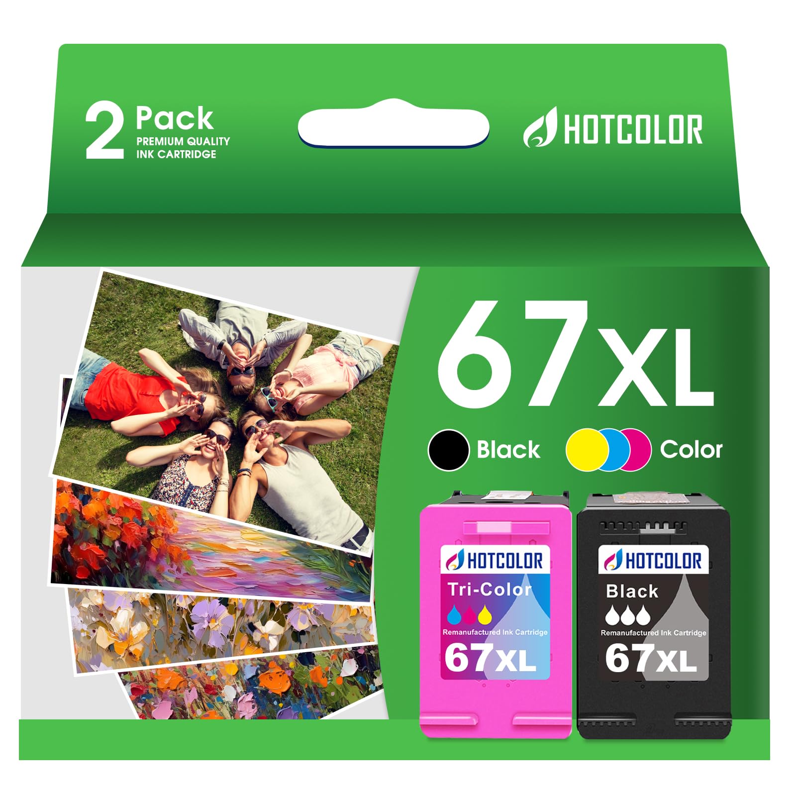 HOTCOLOR 67XL Printer Ink Replacement for HP 67 Ink Cartridges Black/Color Combo Pack XL for HP Ink 67 for Envy 6055e 6000 Deskjet 2755e 4155e deskjet Plus 4155 4158 Envy Pro 6455 6452 (1+1, 2PK)