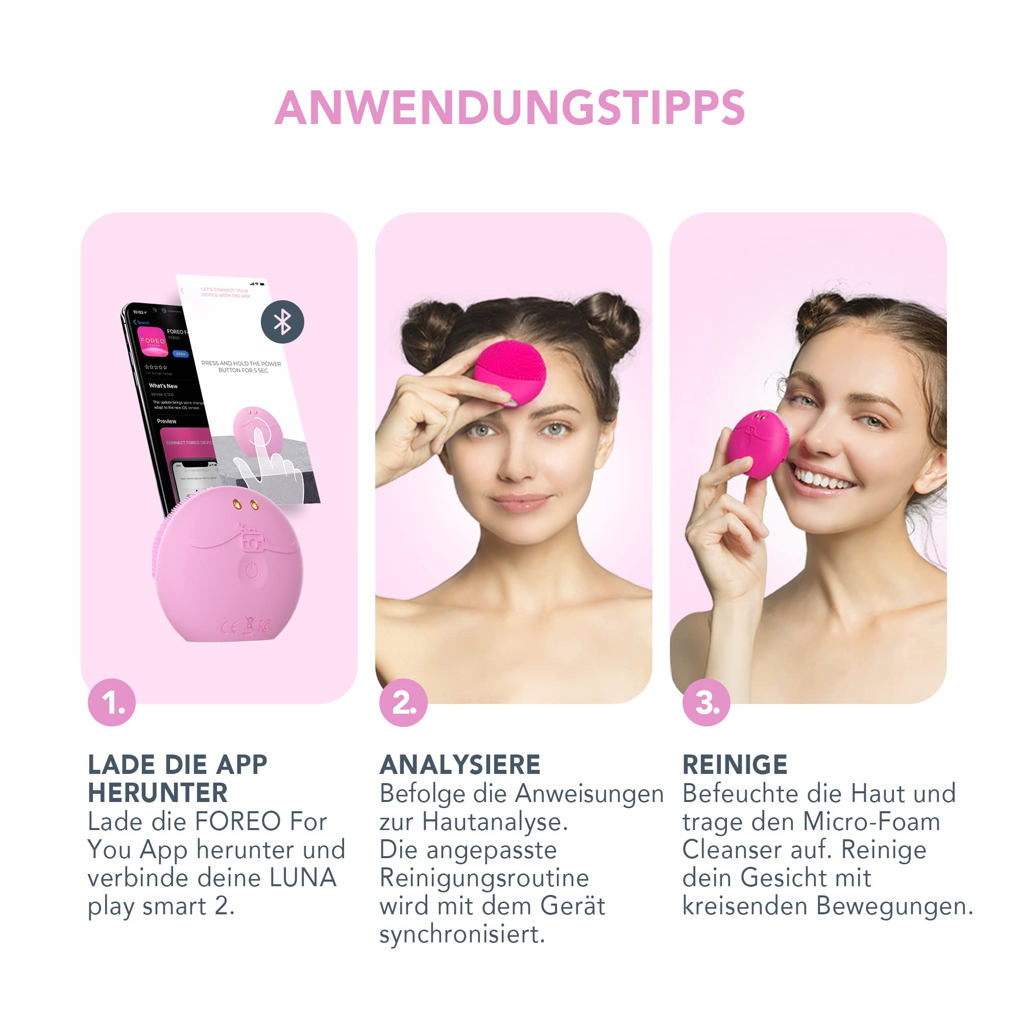 FOREO LUNA play smart 2 Skin Analysis & Gesichtsreinigungsbürste mit Mikroschaumreiniger, 3,3 fl. oz. Skin Supremes Holiday Set