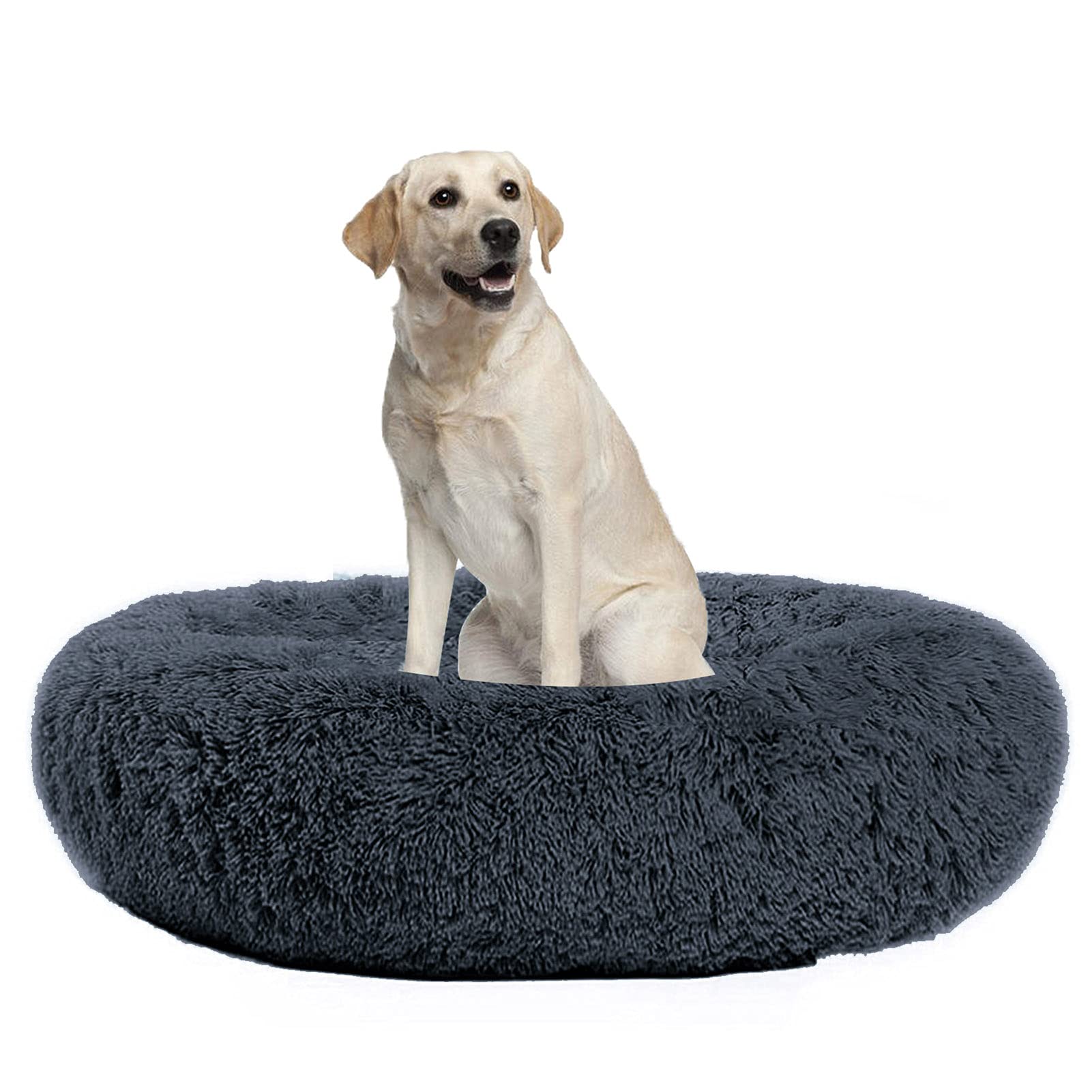 Waigg Kii Dog Bed Plush Donut Large Pet Bed,Round Dog Beds Fluffy Cushion Xl,Soft Pet Bed for Large/medium/Small Dogs and Cats (110cm,Dark grey)
