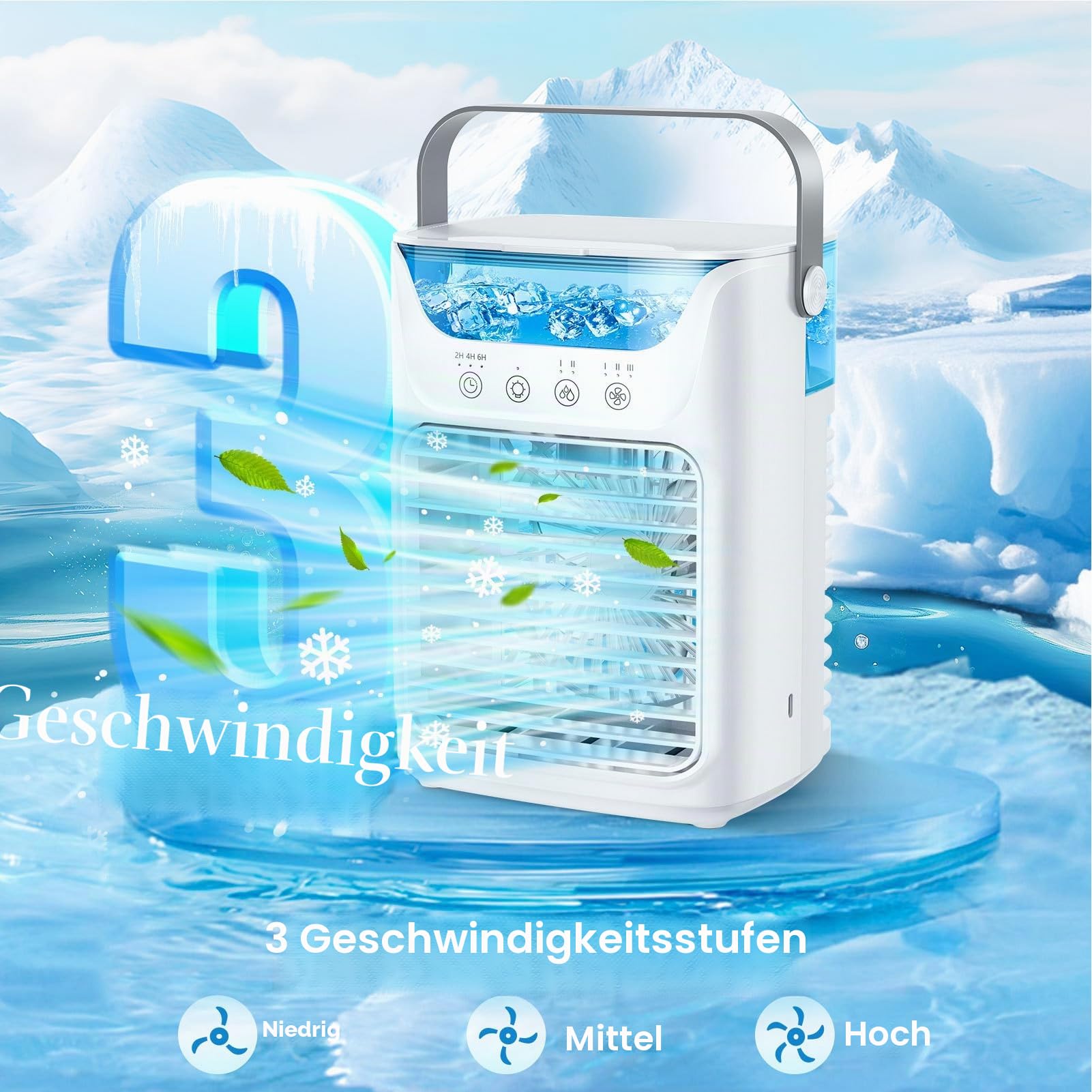 Tragbare Klimaanlagen, Luftkühler Luftbefeuchter mit Wassertank und Kaltnebel, Kühlventilator Unterstützung Automatisches Timing für Home Office Zimmer