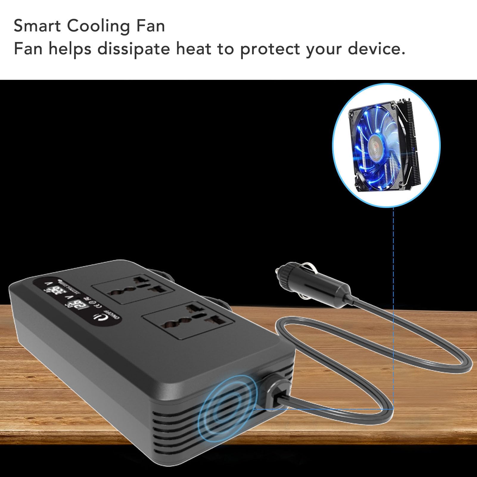 Jiawu Adaptateur de Sortie de Voiture 200W DC vers AC, avec Prises Universelles pour Charger des Appareils dans Les Voitures, Camping-Cars, ABS Durable