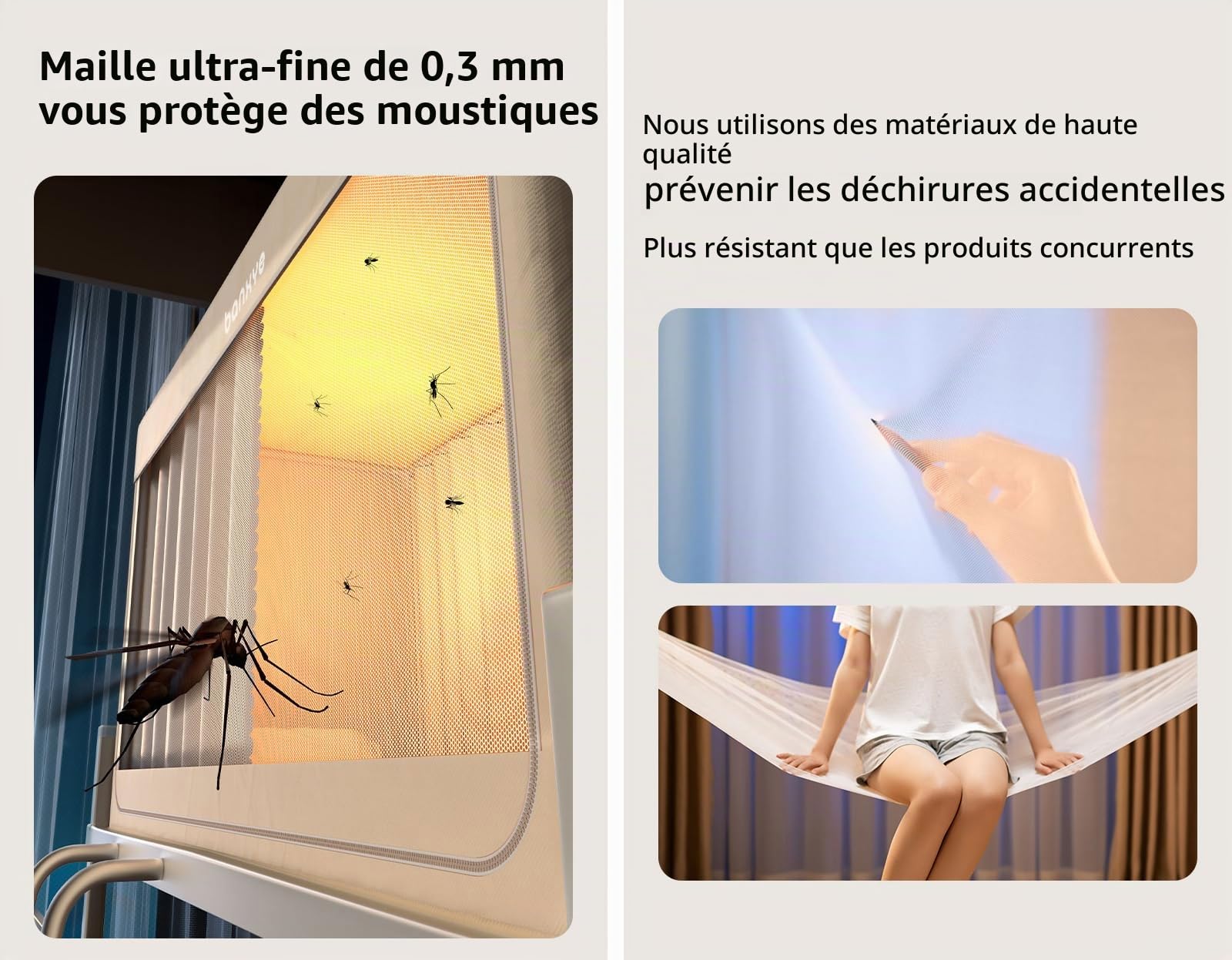 Leodun Tente de lit double – Tente d'intimité pour lit superposé – Tente de rêve portable – Tente de rêve sensorielle intérieure respirante et légère pour enfants et adultes – Beige, 190,5 cm L x 89,9