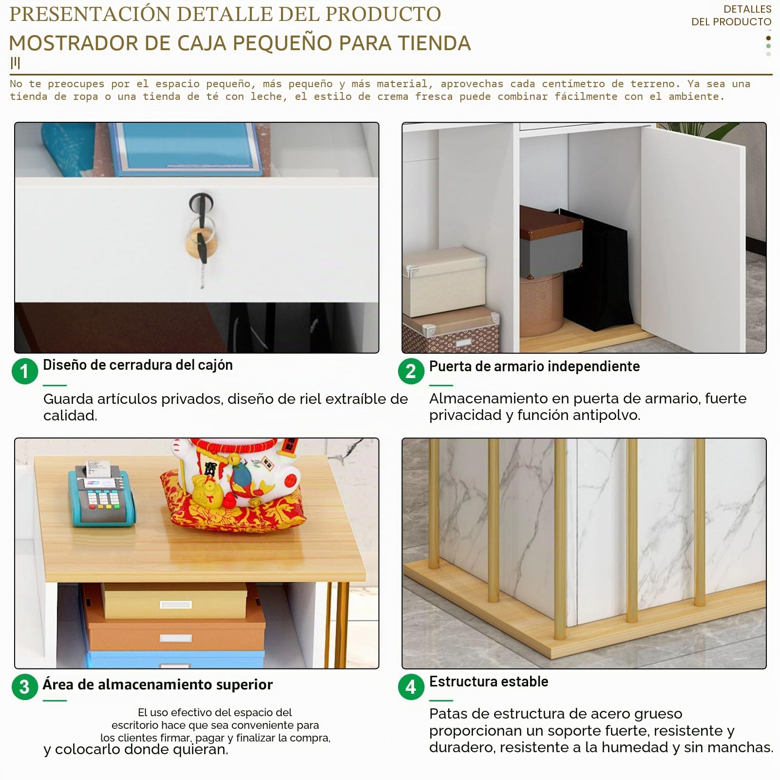 Mostradores para Tiendas con 2 Cajones, Mostrador Recepcion Peluqueria con 4 Espacio de Almacenamiento Mueble de Recepción, para Clinica Oficina O Restaurante