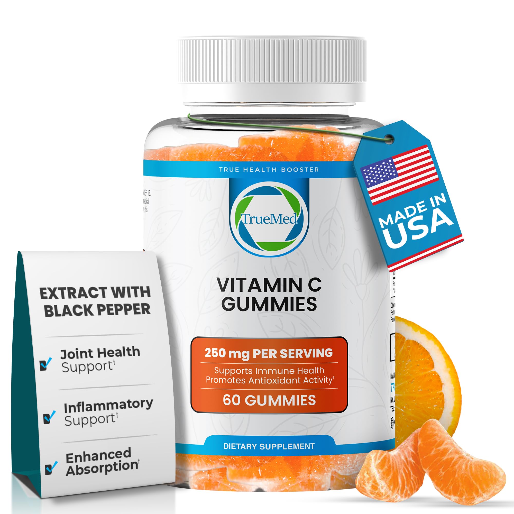 Chewable Vitamin C Gummies for Adults - Vitamin C Chewable 250mg with Zinc and Probiotics for Daily Immune Support - Non-GMO, Gluten Free - 60 Count - Made in USA