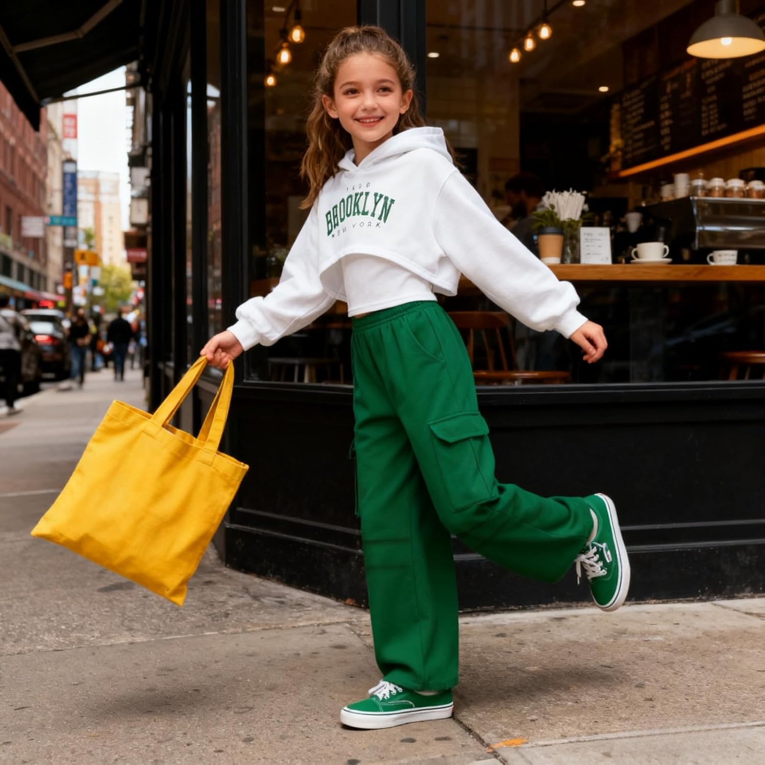 Girls Cute Clothes 3 Piece Cropped Hoodie + Cami Top + Cargo Pants Winter Spring Outfits for Teen Girls Size 7-14Y - Image 4