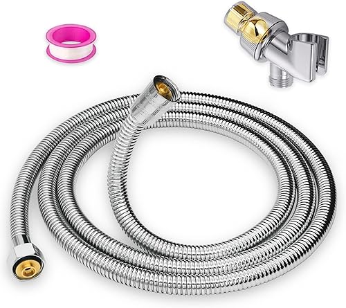 Manguera de ducha de alta presión, 79 pulgadas extra larga, malla trenzada a prueba de explosiones, acero inoxidable 304 cromado, con soporte para