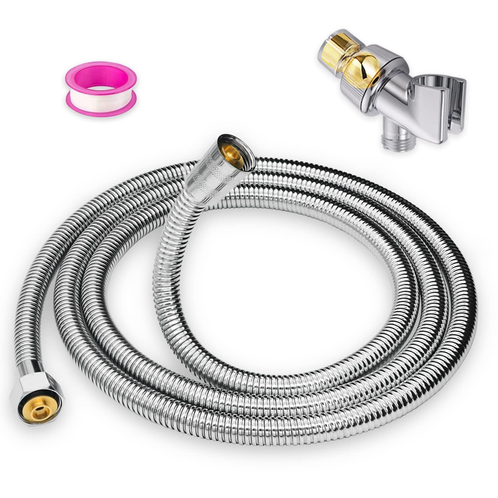 High Pressure Shower Hose, 79" Extra Long, Explosion-Proof Braided Mesh, 304 Stainless Steel Chrome Plated, with Shower Head Holder