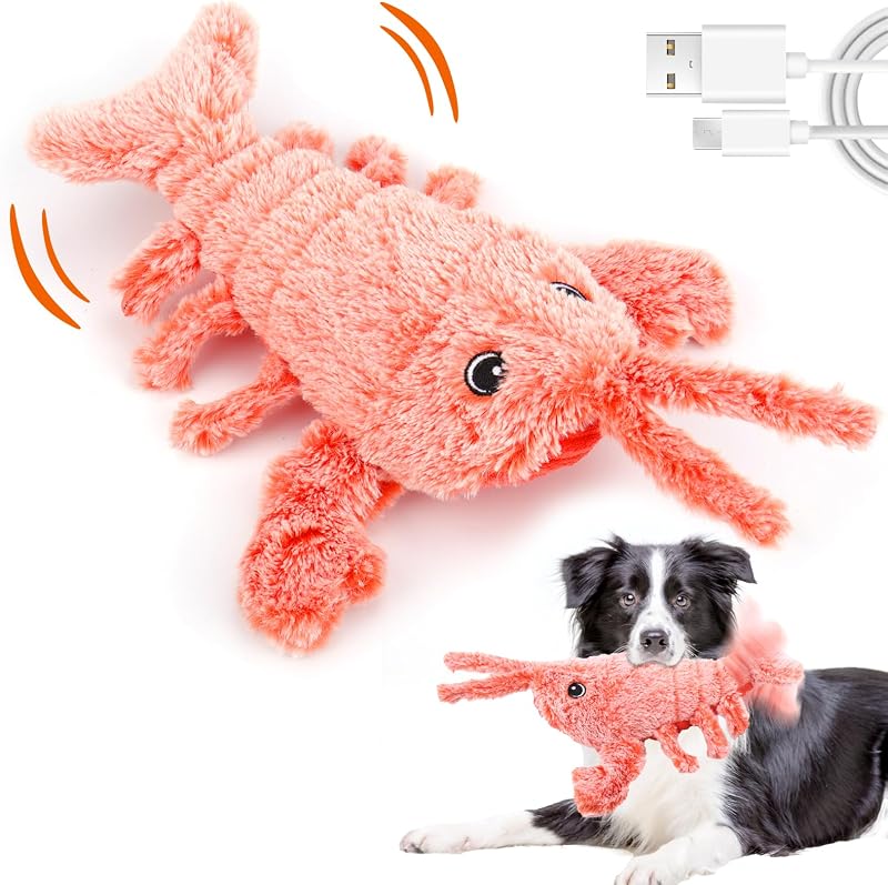 Mity rain Interactive Lobster Dog Toy | Keeps Small, Medium & Large Dogs Busy Indoors & Outdoors - Rechargeable, Plush & Squeaky