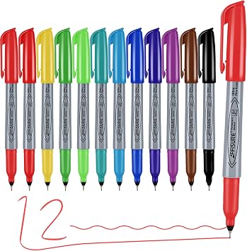 Permanent Markers, Ultra Fine Point Markers Set,12 Assorted Colors Work on Wood, Plastic, Paper, Metal, Stone, Glass for the ArtistKidsAdult, 12 Count