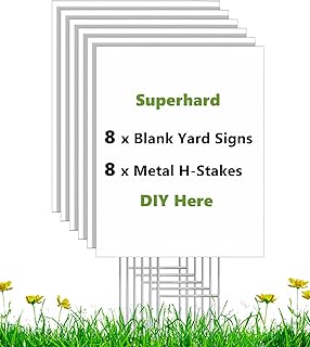 8 Pack 17 x 12 Vertical White Blank Yard Signs with Stakes, Weatherproof Corrugated Plastic Board Sign, Blank Lawn Signs for Outside Rent, Sale, DIY, Party, Event, Advertising, Garden, Guidepost Decorations