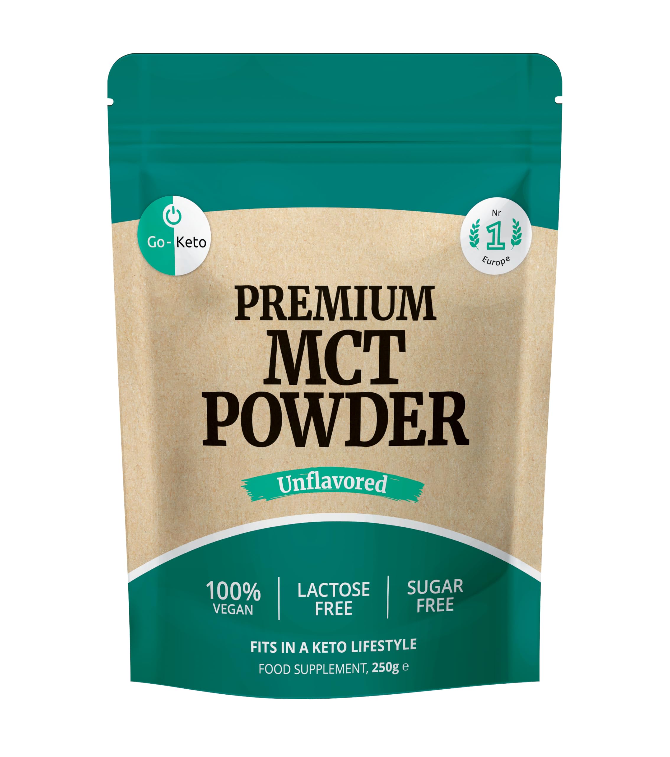 Go-Keto MCT Powder, 250g | Premium Polvere MCT C8/C10, 100% olio di cocco, no olio di palma | perfetto dieta chetogenica | crema di caffè cheto per caffè o frullato cheto | Paleo, vegano