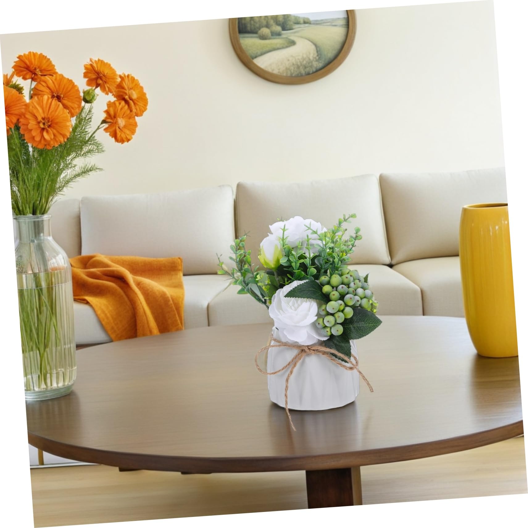 IMIKEYA Piccole piante artificiali in ceramica bianca rosa realistica per la decorazione della casa dell'ufficio e del matrimonio fiori finti senza allergie, centrotavola elegante e versatile