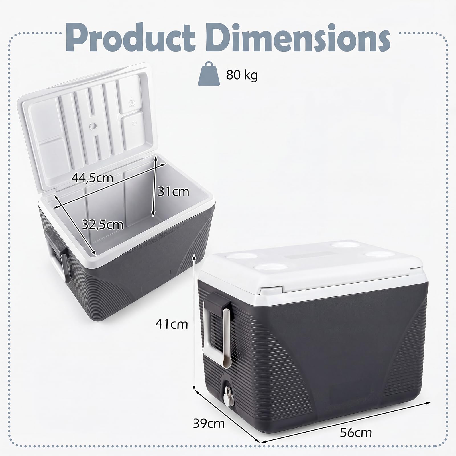Lifezeal - Refrigerador rígido portátil 41L, refrigerador de camping con aislamiento térmico de 5 a 7 días, caja refrigerante con 4 portavasos y tapón de drenaje, ideal para picnic, pesca, viajes