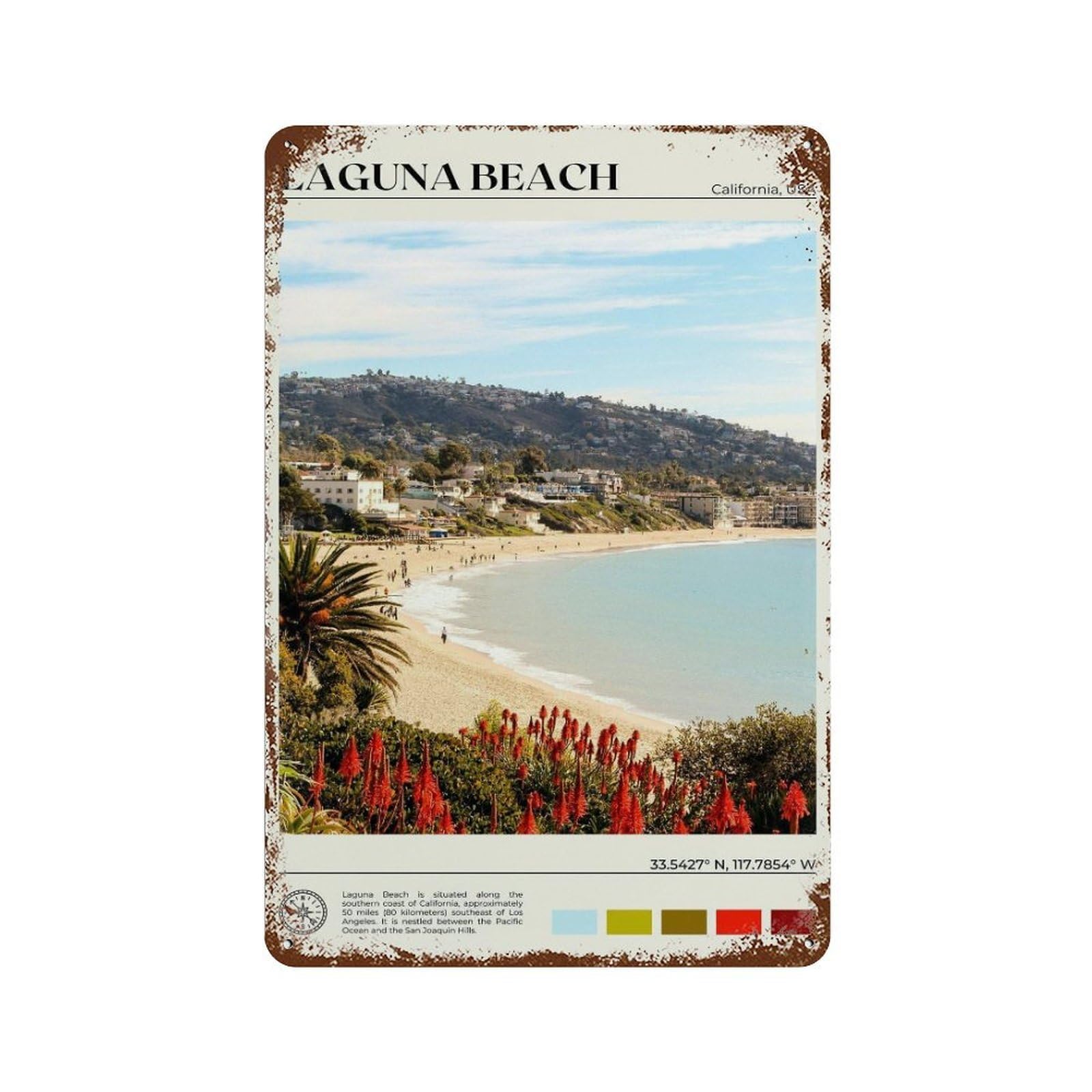 xiaoxiaoshen Real Photo Laguna Beach Decor California Wall Decor Art Metal Tin Poster Modern Home Decor Art Home Bar Shop Decorations Vintage Sign 30x20cm