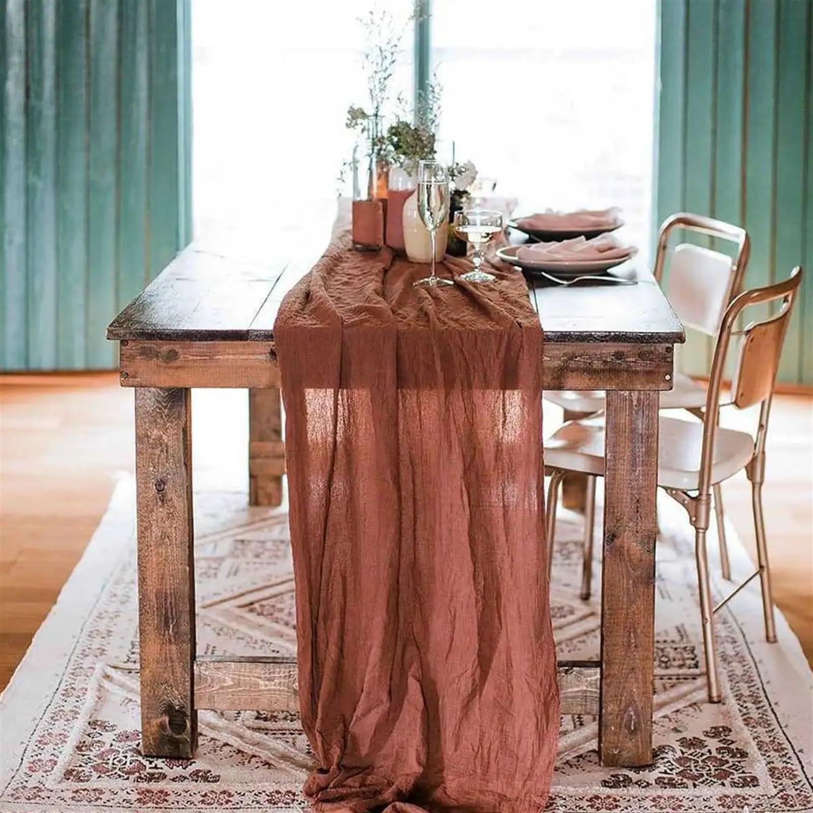 Elegancki i luksusowy Półprzezroczysty bieżnik z gazy, serwetka, szałwia, nakrycie stołu, jadalnia, Dekoracja domu ślubna, bankiety, łuki, wystrój retro boho Prezenty świąteczne(14,90x340cm)