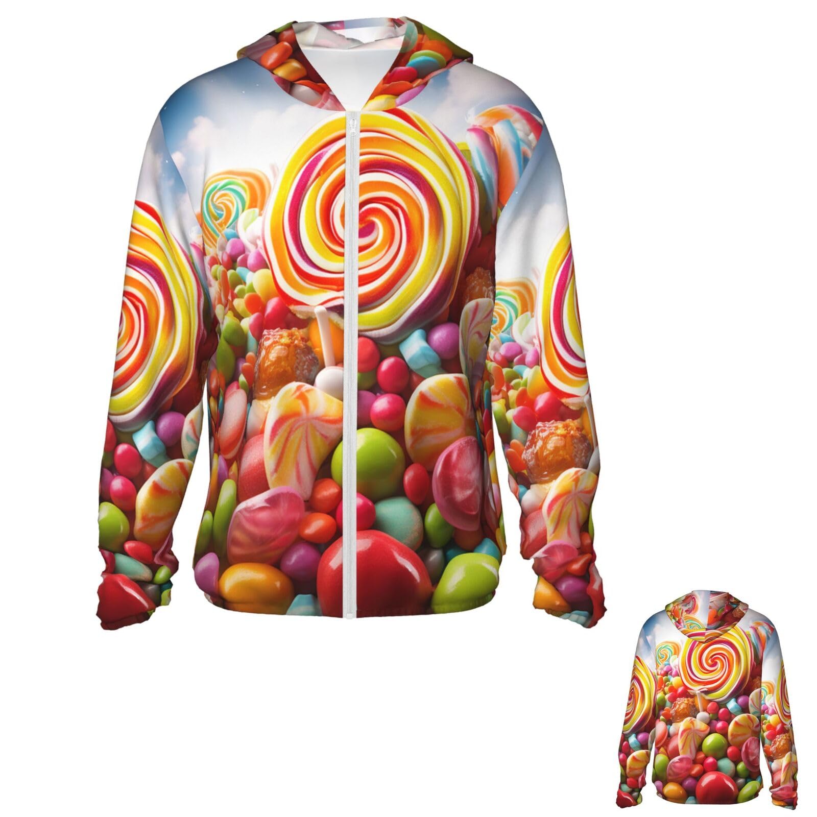 NONHAI Men's Sun Protection Jacket UPF 50+ Full Zipper Long Sleeve UV Hoodie Shirt Rainbow Candy Women's Outdoor Jacket