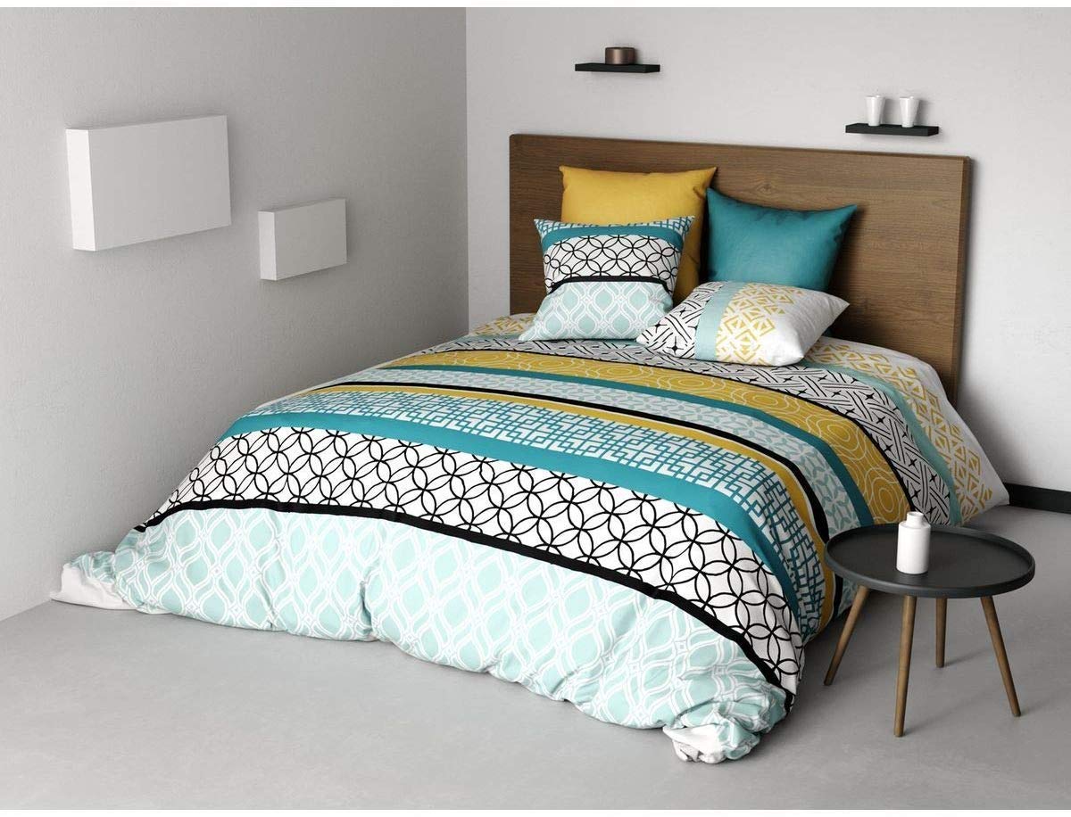 Parure de lit 240x220cm Cité d'Or Atelier du Coton 3 pièces en pur coton 57 fils pour lit double