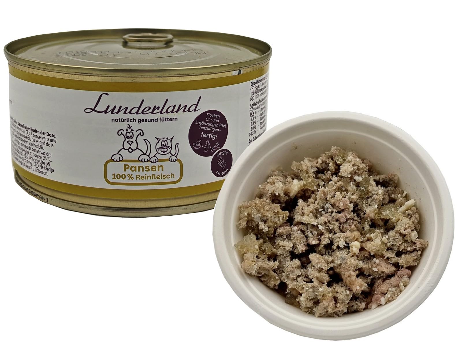 Lunderland Pansen (Rind) 5 x 300g (insg. 1,5kg) 100% Rinderpansen I Einzelfuttermittel für Hunde I Nassfutter I Hundefutter