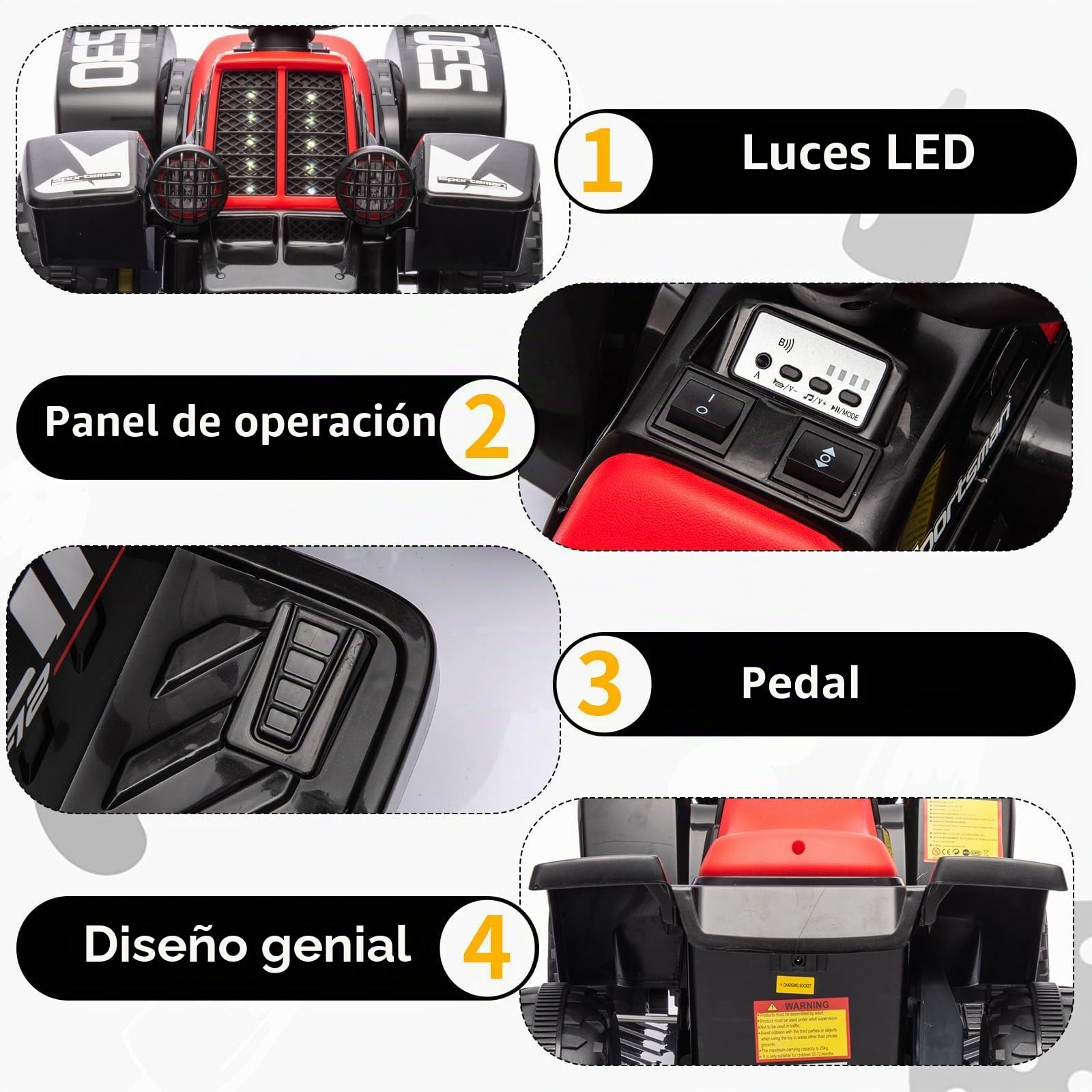 Garvee Quad Eléctrico Niño 6V, Coche Eléctrico para Niños con LED Y Música, 1,8 km/h con Botón, Arranque de Larga Autonomía, ATV para Niños 3+ Años