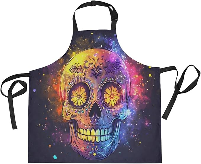 ALAZA Sugar Skull Dia De Los Muertos Apron with 2 Pockets for Women Men Adjustable Garden Bib