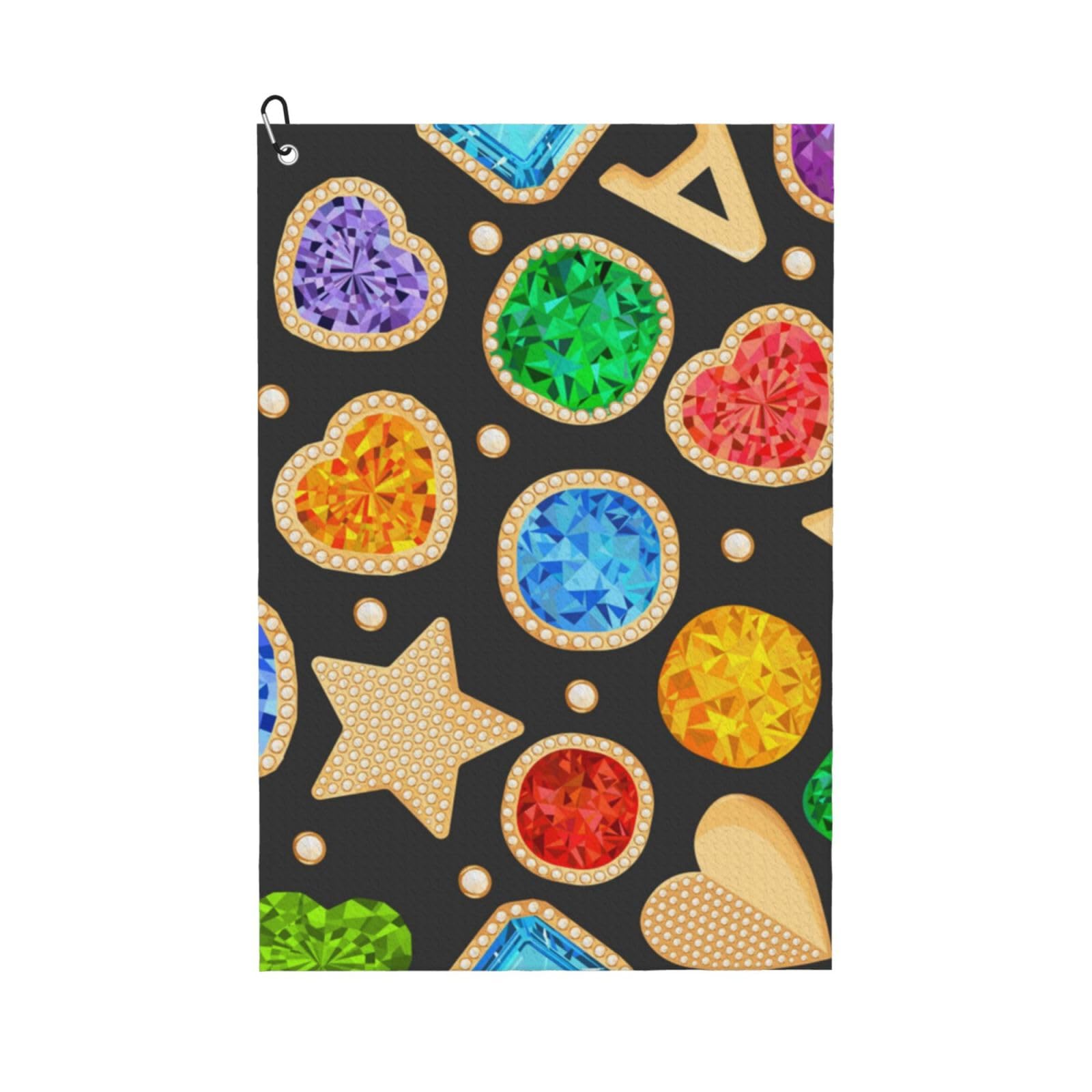Hnnkloy Jewelry Gemstones Gold Fashion, 16x24 in Portable Waffle Golf Towels with Carabiner Clip for Golf Bag