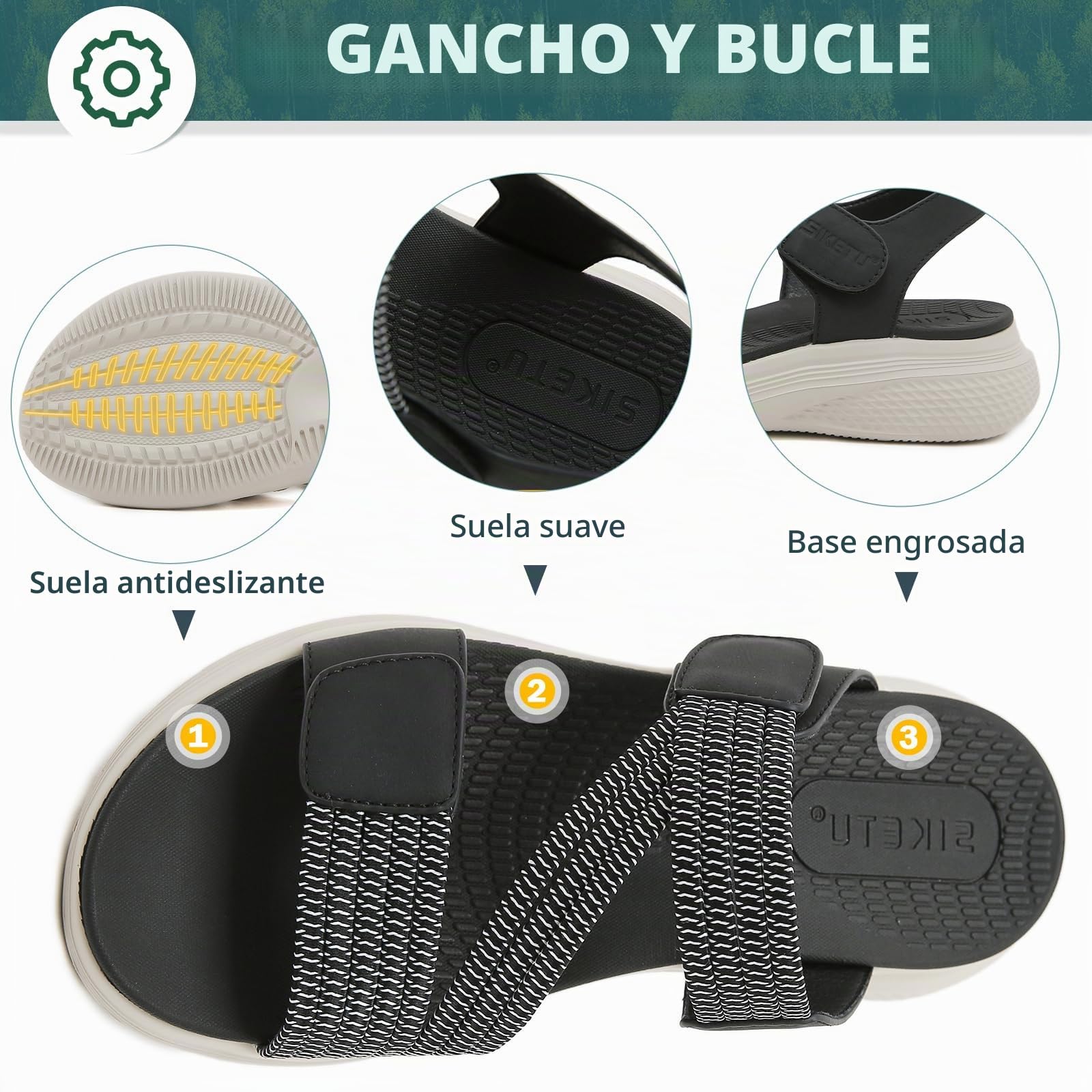 Sandalias Deportivas Mujer Verano Comodas Caminar Antideslizantes Ligera Ajustables Zapatillas Negro 42