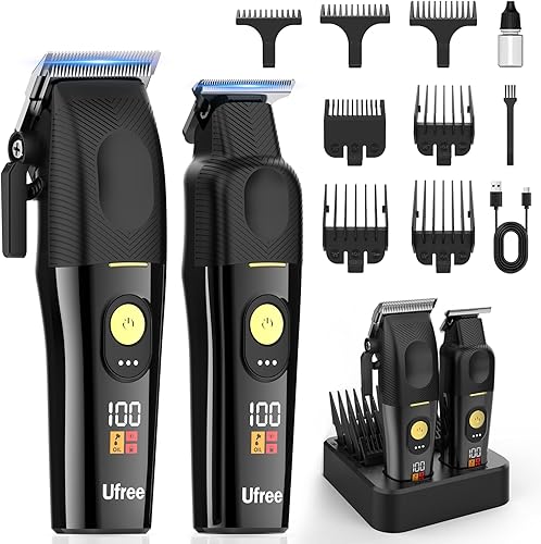 Ufree Cortapelos para hombres profesionales, juego de cortapelos y recortadores de barbero inalámbricos, kit de corte de cabello con soporte de