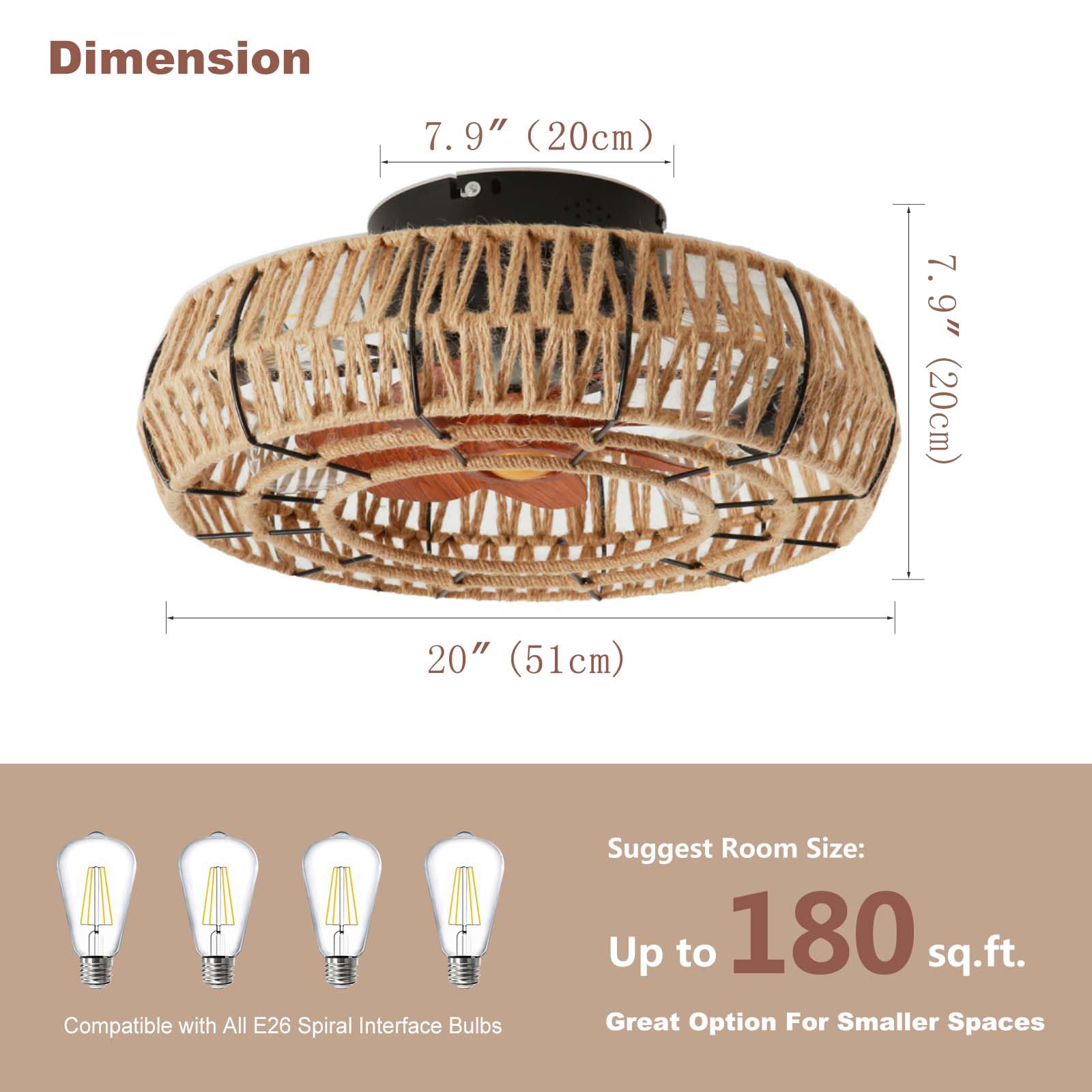 20 Caged Ceiling Fans with Lights and Remote Boho Flush Mount Ceiling Fan with Light Low Profile Chandelier — view 9