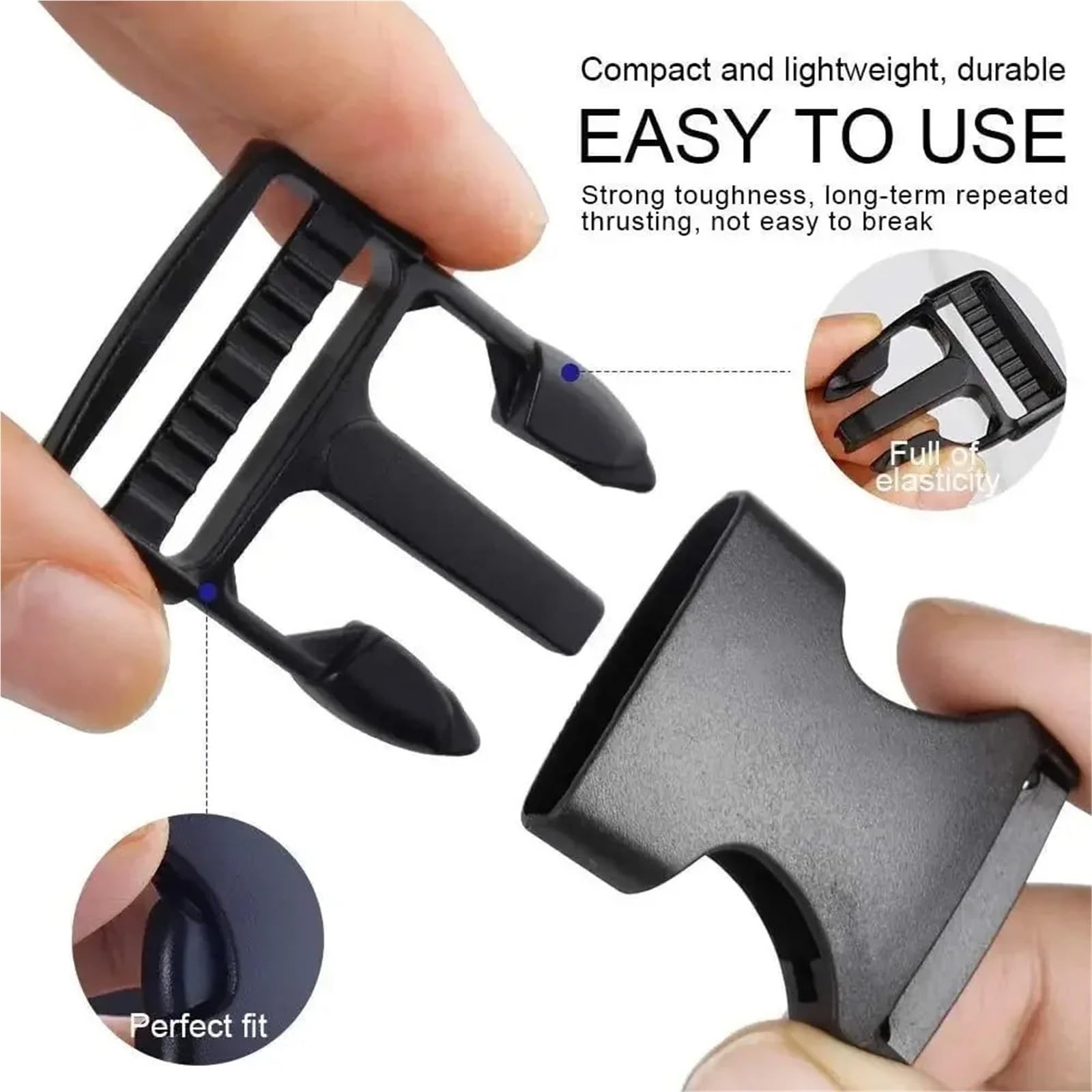 Correas para Mochilas 4/5/10/15M Nylon Webbing Strap with 10pcs Flat Side Release Buckles and Tri-Glide Slides For DIY Luggage Backpack Making(Black 100M X2.5CM)