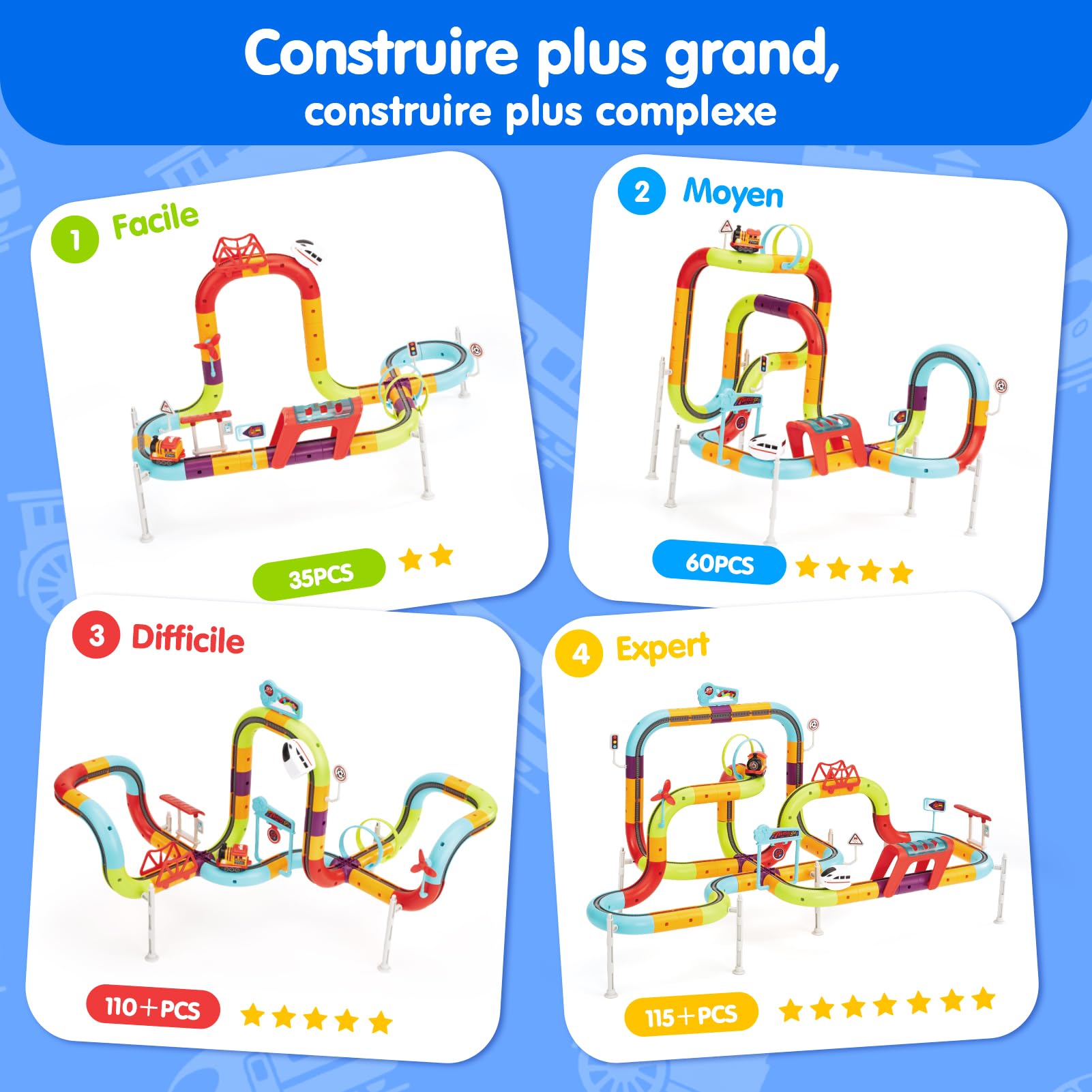 hahaland Train Électrique Enfant 3-8 Ans, 3D Circuit&2 Trains, 115 Pièces | Circuit Train Enfant, Anti-Gravité Train Enfant DIY à Assembler, Jouet Construction STEM Cadeau Garçon Fille 3 4 5 6 7 8 Ans