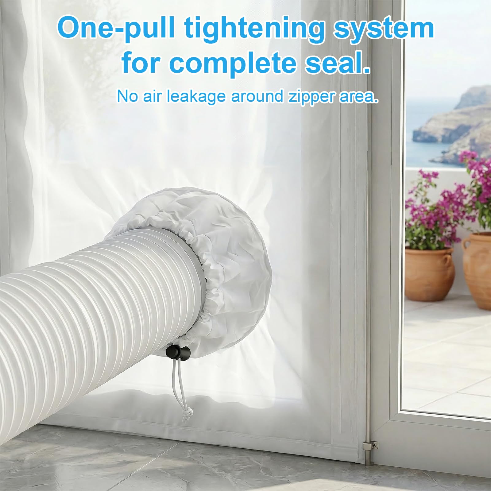 Qoosea Kit de Sellado para Puertas y Ventanas Aire Acondicionado Portátil - 90x210cm con Ojal de Cordoncillo e Incluye 7m de Cinta Adhesiva, para Puertas Correderas y Ventanas