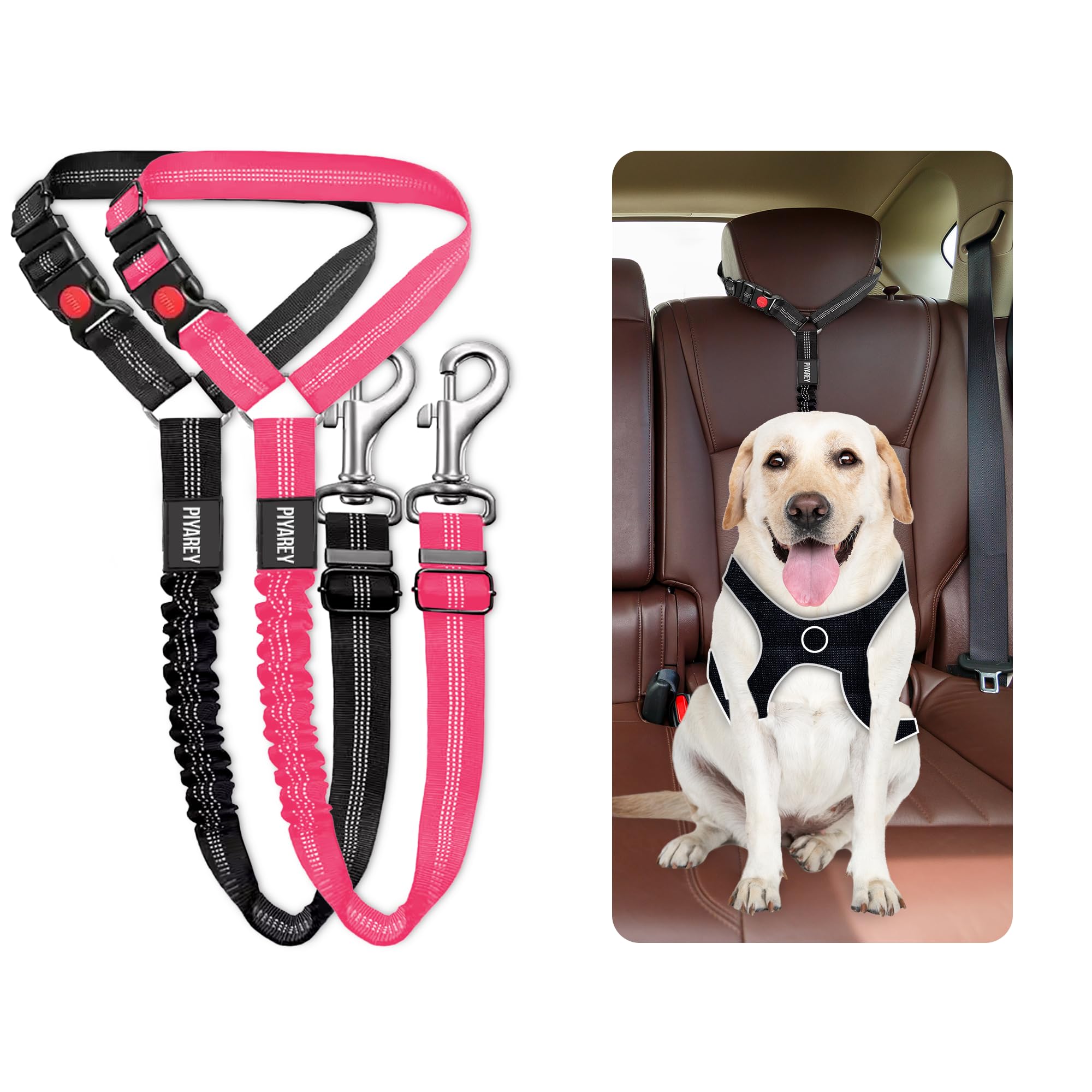 Dog Seat Belts For Cars Uk Headrest Dog Car Seat Belt Adjustable Dog Car Harness Pet Seatbelt Anti Shock Elastic Puppy Restraint Strong Leash Leads For Dogs Safety (BLACK & PINK (2-PACK))