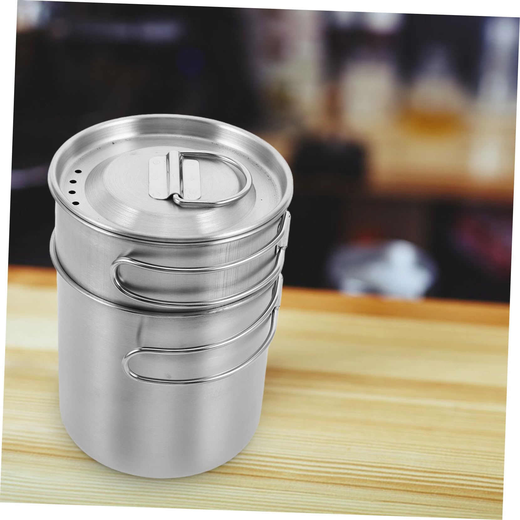 Abaodam Edelstahl Becher 2 Stück mit Klappbarem Griff, Silber, Rund | Aluminiumbecher, Faltbarer Kaffeebecher, Latte Tassen, Kleiner Campingtopf, Isolierte Trinkbecher, Oktoberfest Deko
