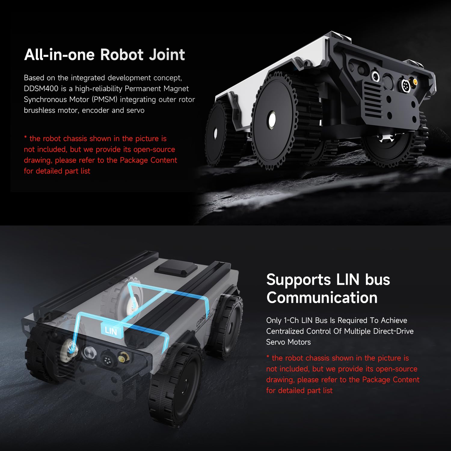 Waveshare DDSM400 Direct Drive Servo Motor, Wide Speed Range Adjustable, Low Noise, All-in-One Design, Hub Motor, Supports Suspension Installation, Suitable for RC Car Robot DIY