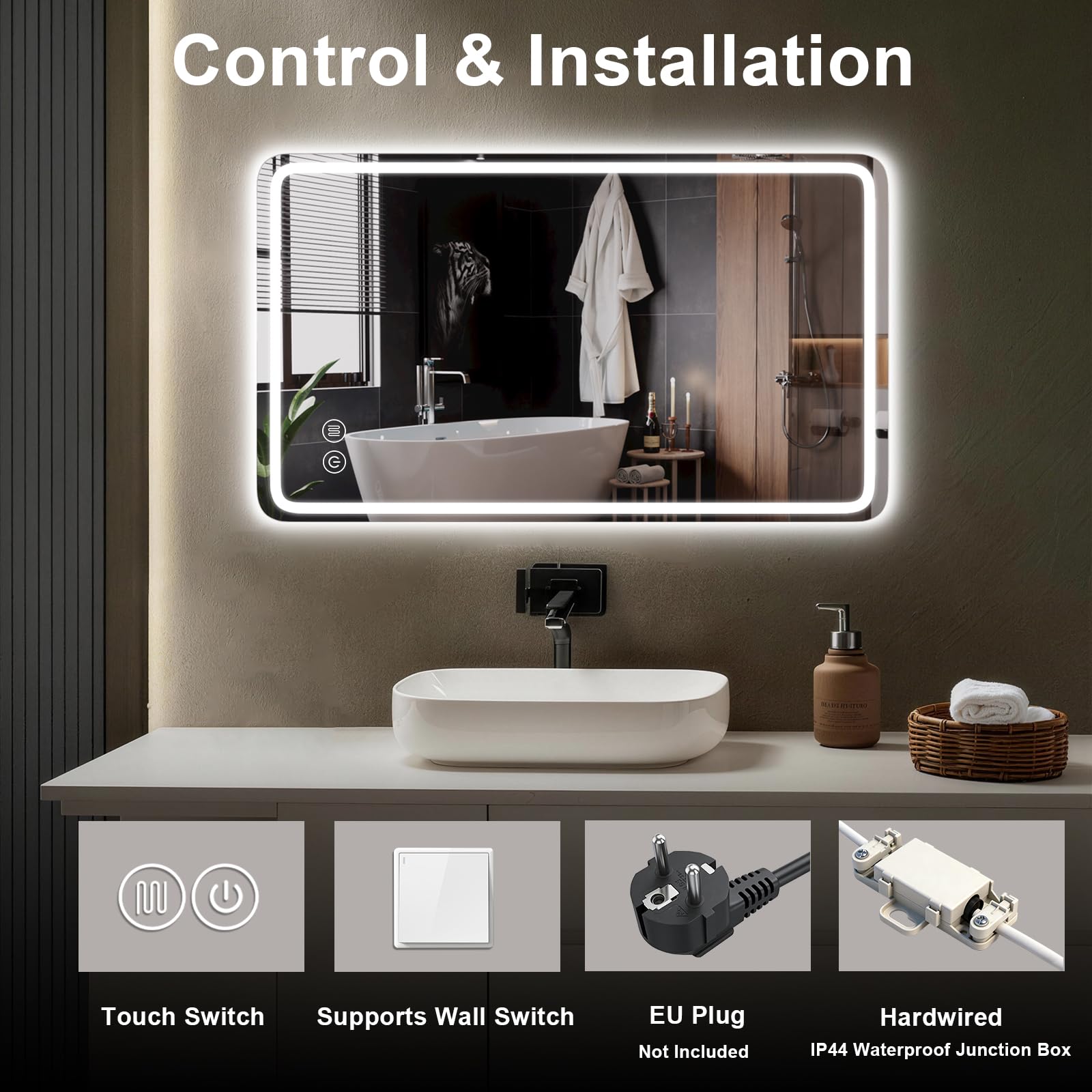 Badspiegel mit Beleuchtung,Spiegel Mit Beleuchtung 120x70cm,LED Badspiegel mit Touch-Schalter,Badezimmerspiegel mit Speicherfunktion,Wandspiegel 3 Farbtemperatur,Horizontal/Vertikal, HD Hartglas
