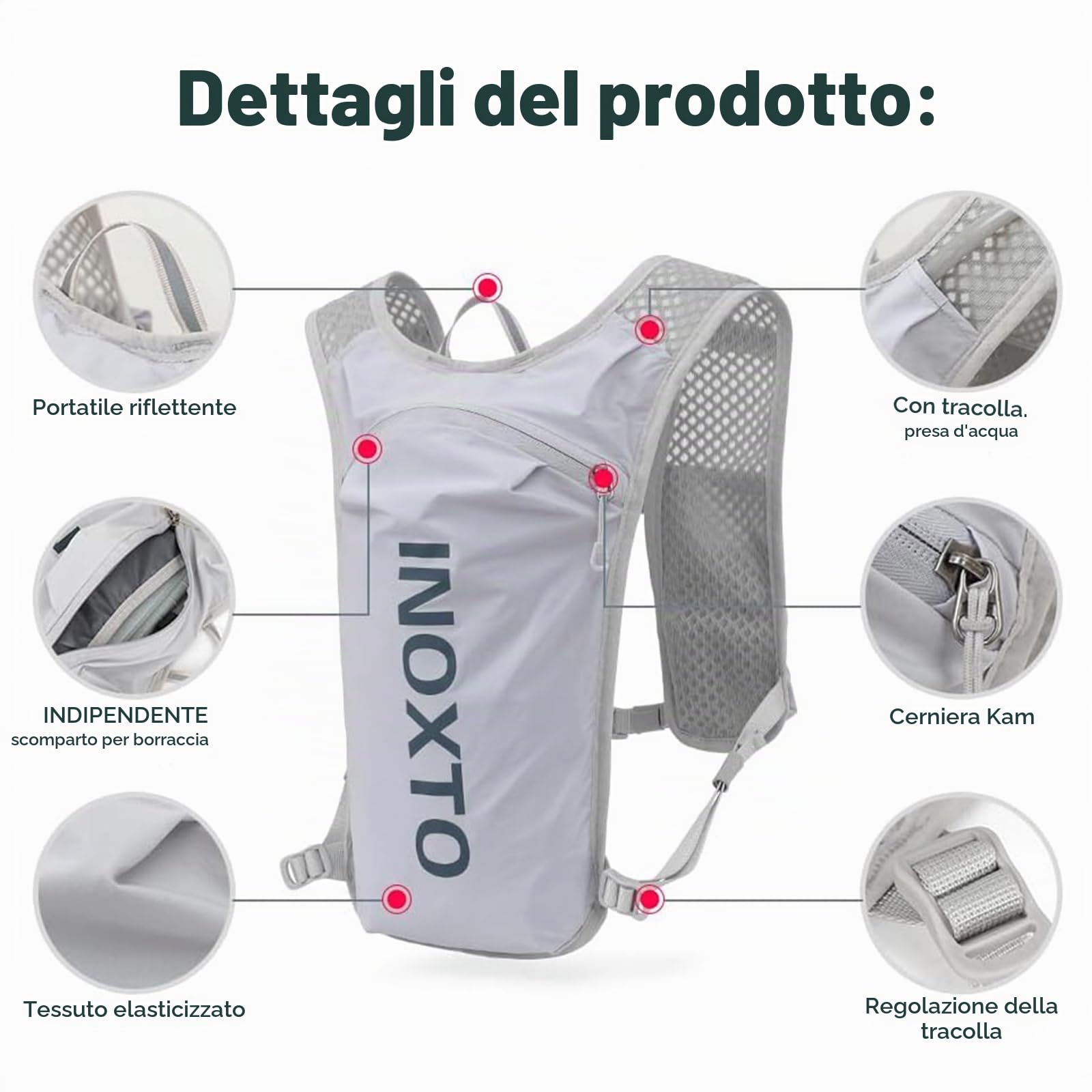 Gilet da corsa regolabile per donne e uomini, con sacca d'acqua da 1,5 l, leggero, traspirante, riflettente, da corsa, con borracce d'acqua, porta telefono, zaino per escursionismo