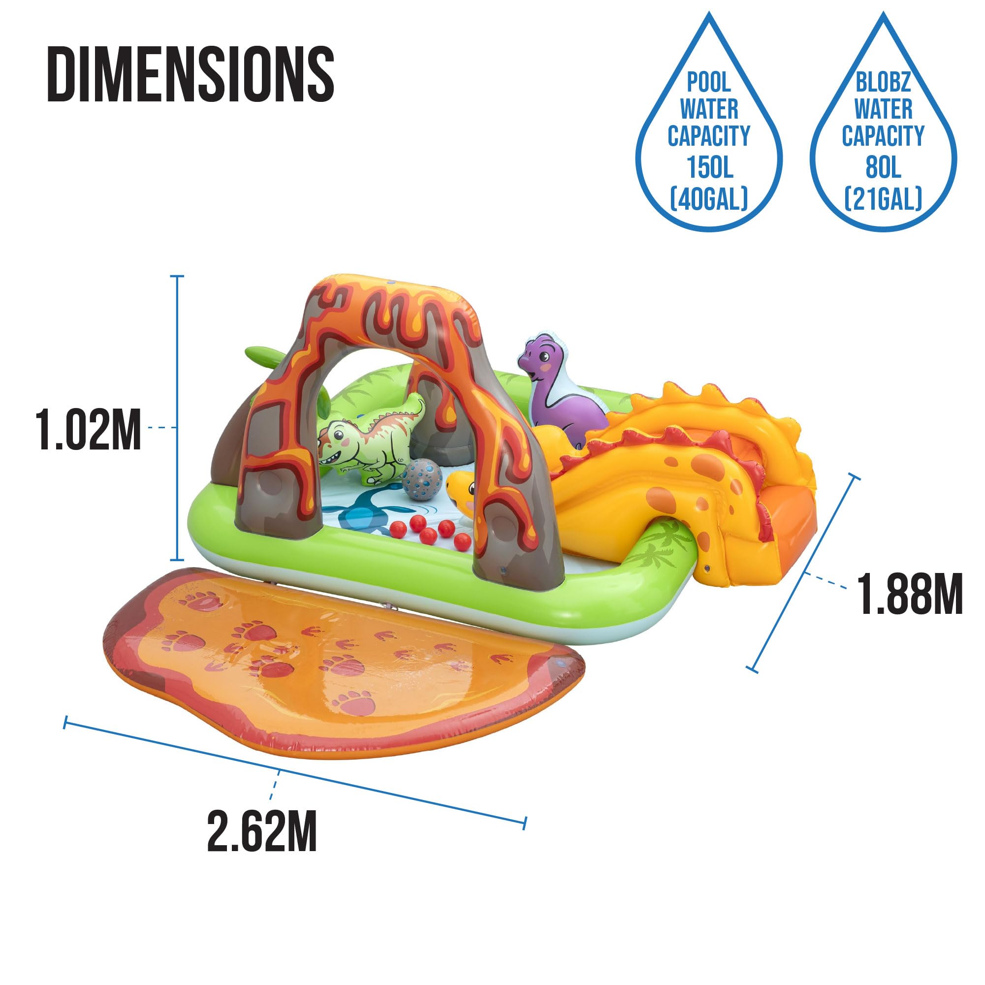 Bestway Parque Infantil acuático y Piscina Infantil Inflable Volcano Springs para niños 2,62 m x 1,88 m x 1,02 m