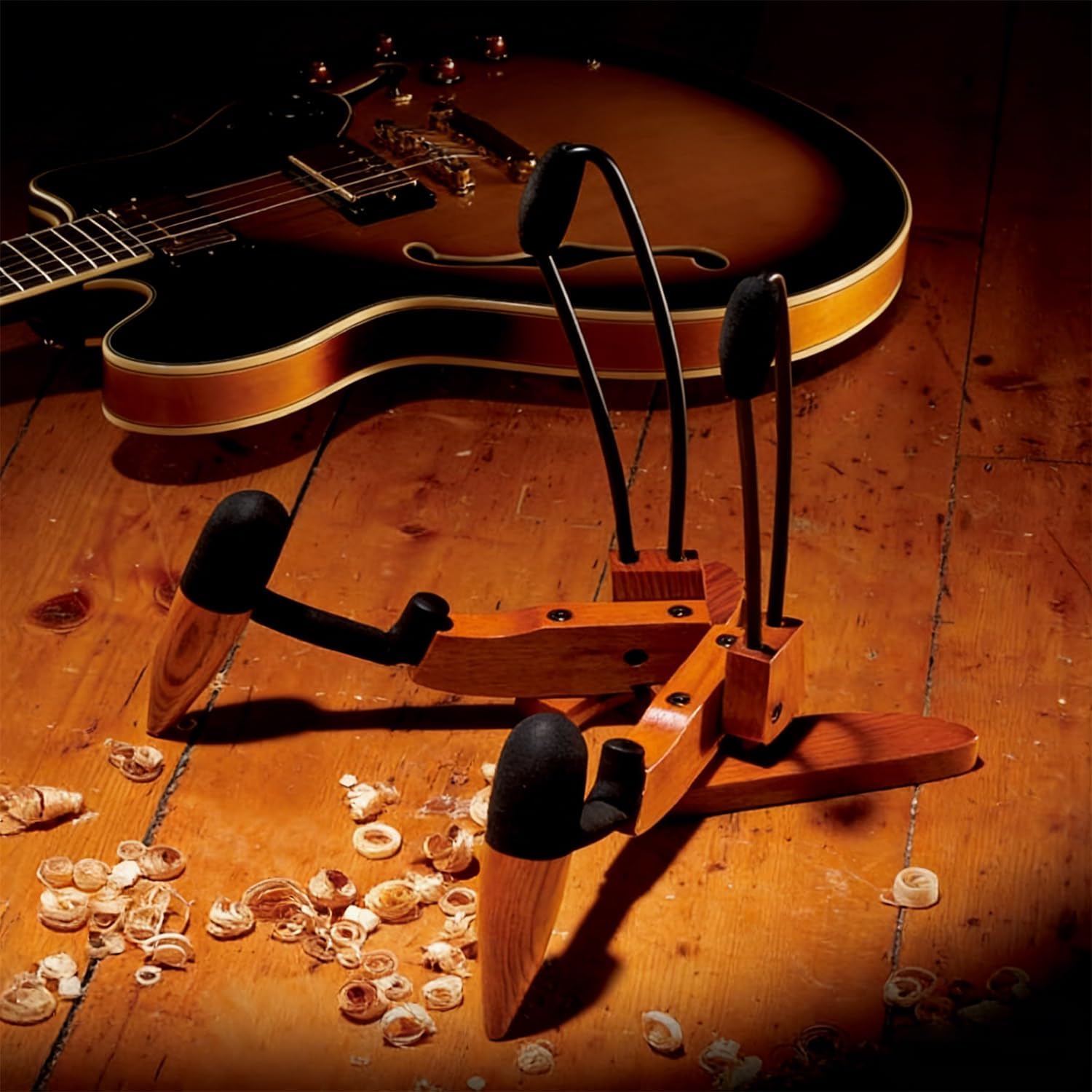 Guitar Stand Series, Guitar Stand Floor for Acoustic Guitar, Electric Guitar, Bass Guitar, Ukulele, Mandolin and Violin, Compact and Portable Storage, Travel Stand, Home, Studio, or Concert Use (Rose Wood, Electric Guitar/Bass)